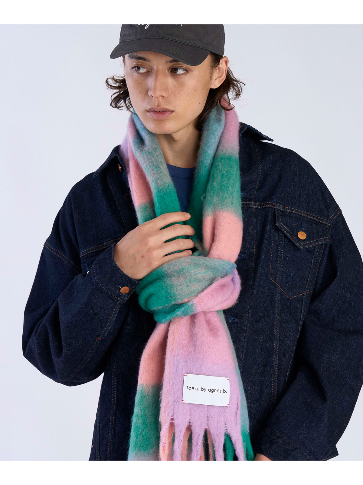 To b. by agnès b. ブロックチェック マフラー ピンク