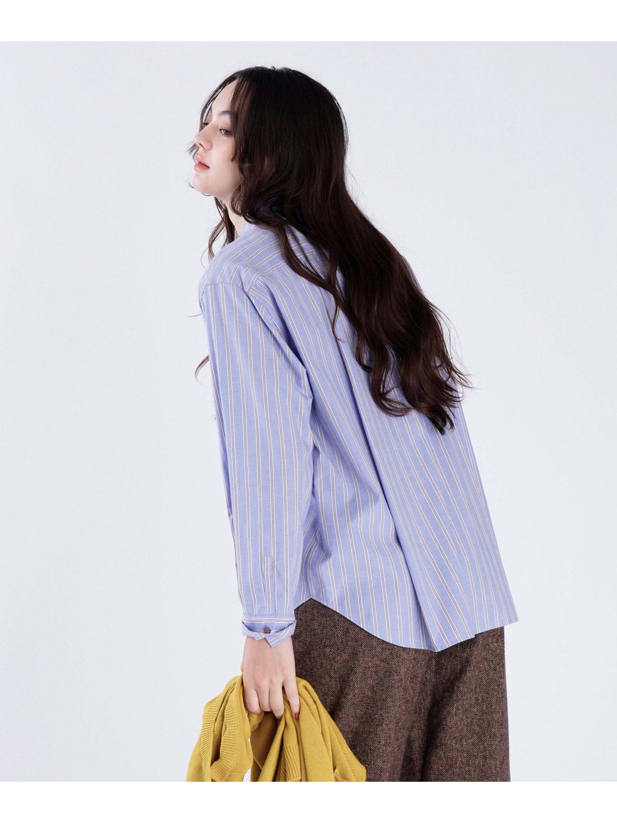 To b. by agnès b. 【Outlet】ストライプ コットン ロングスリーブ シャツ ブルー