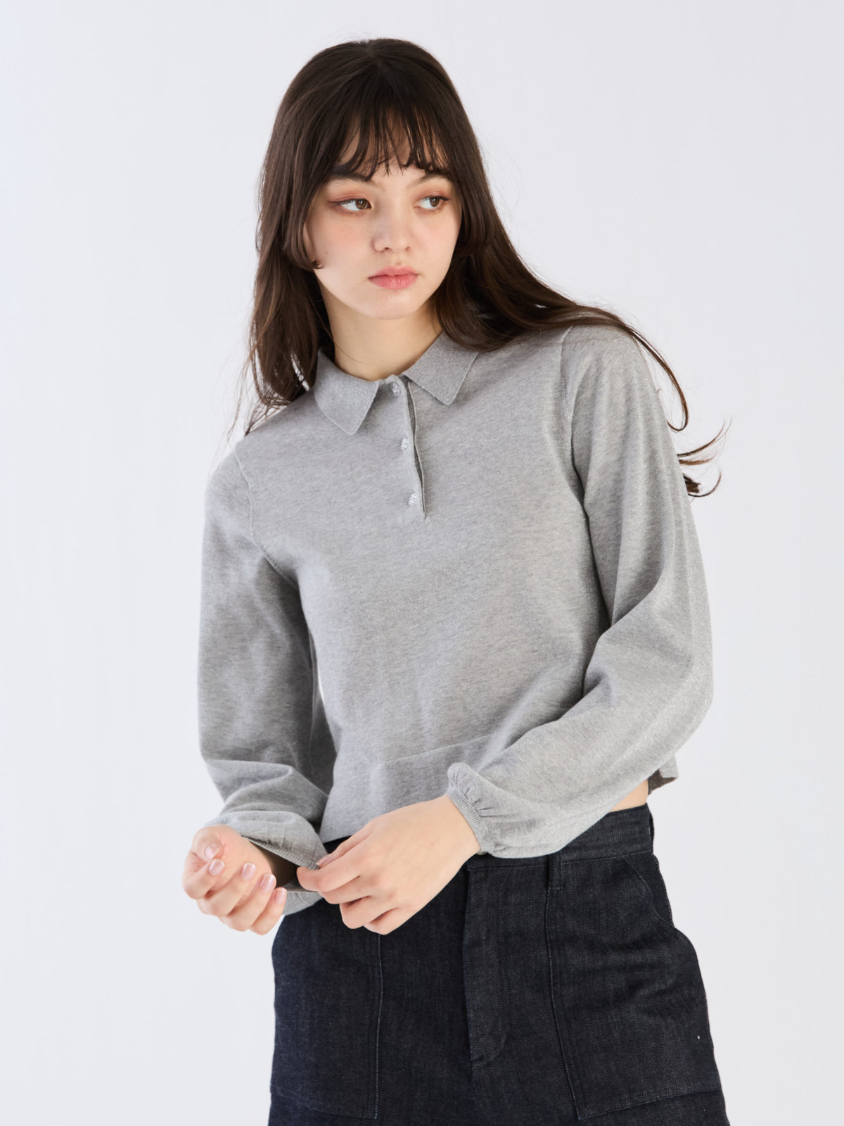 To b. by agnès b. 【Outlet】ラメニットポロ ライトグレー