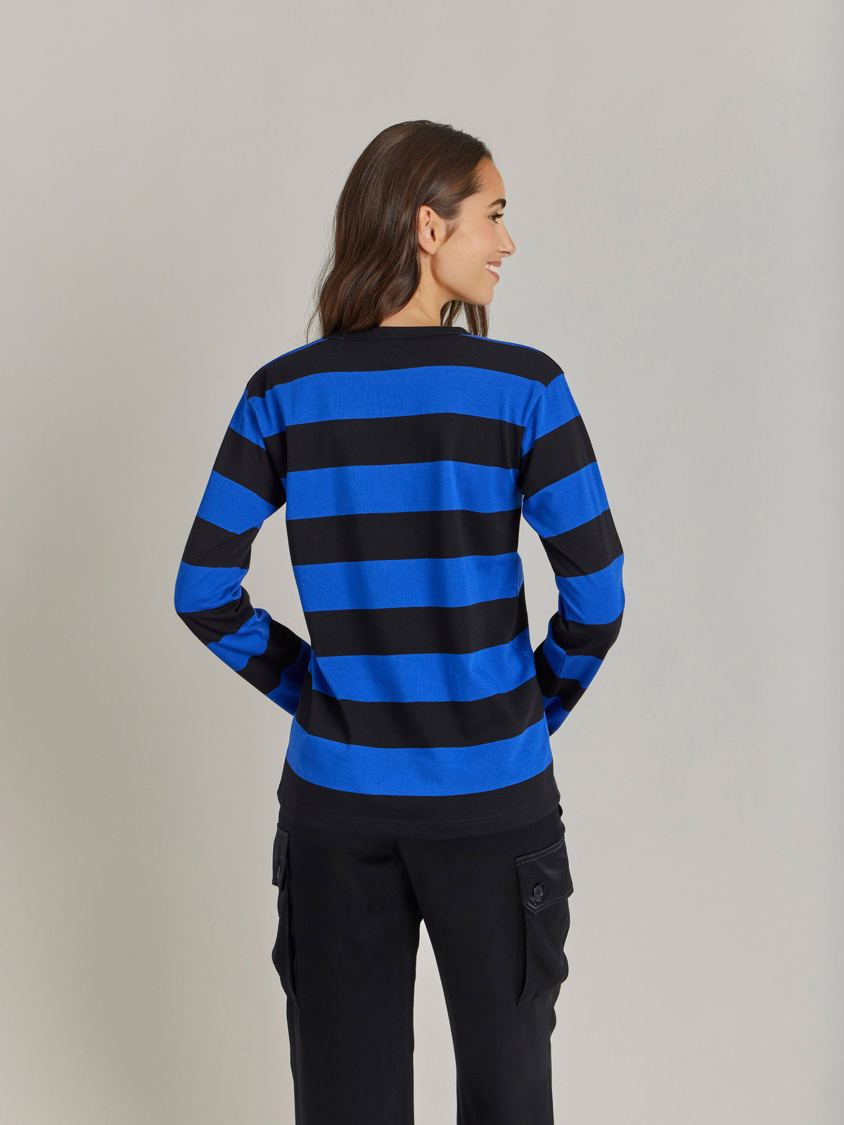 FEMME ウィメンズ 【Outlet】太ボーダー コットン 長袖Tシャツ "Cool" ブルー×ブラック