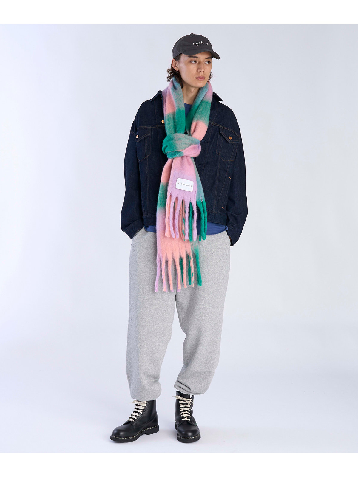 To b. by agnès b. ブロックチェック マフラー ピンク