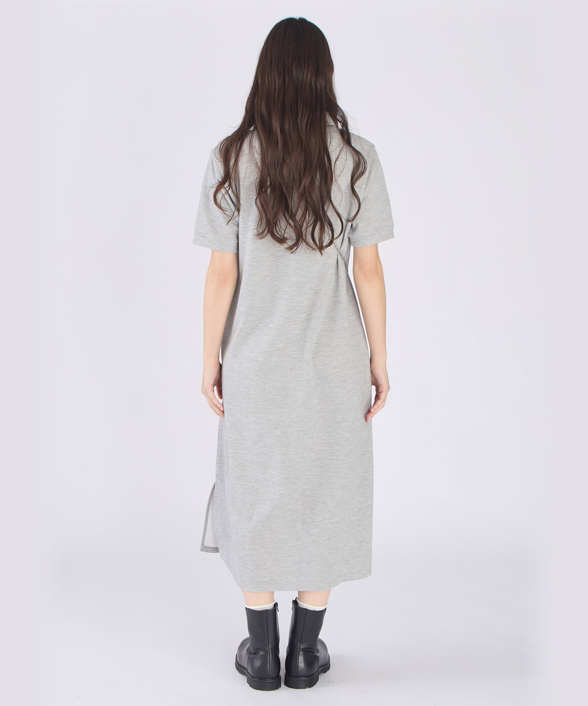 To b. by agnès b. WEB限定 ピケ ジャージー 半袖 ポロ ワンピース グレー