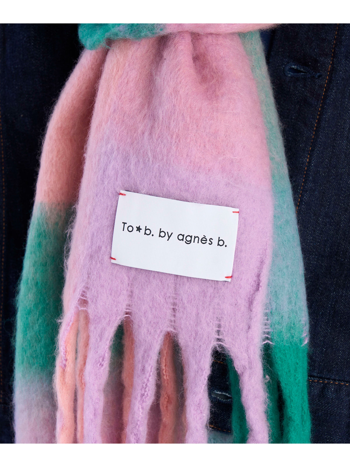 To b. by agnès b. ブロックチェック マフラー ピンク