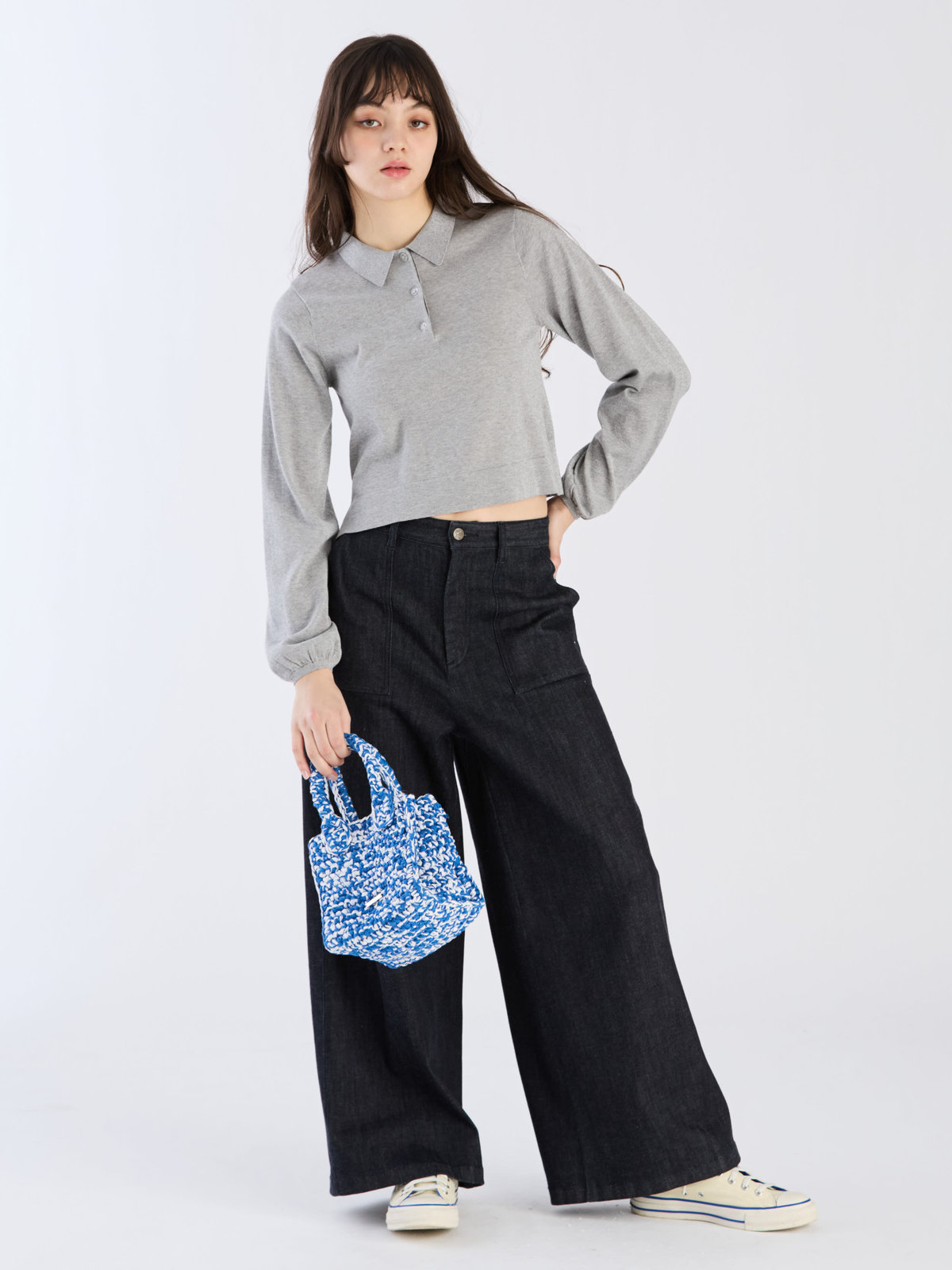 To b. by agnès b. 【Outlet】ラメニットポロ ライトグレー