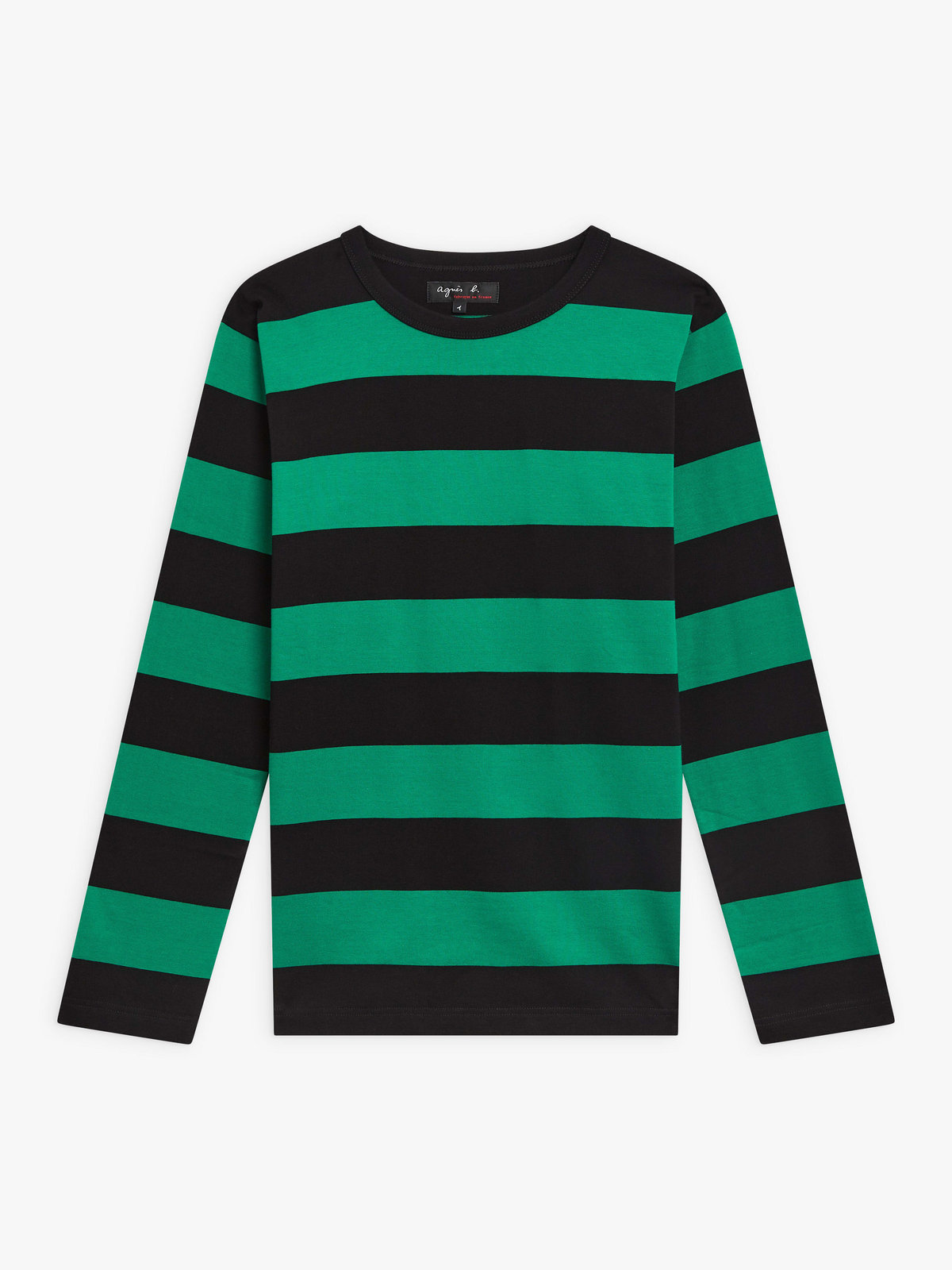 FEMME ウィメンズ 【Outlet】太ボーダー コットン 長袖Tシャツ "Cool" グリーン×ブラック