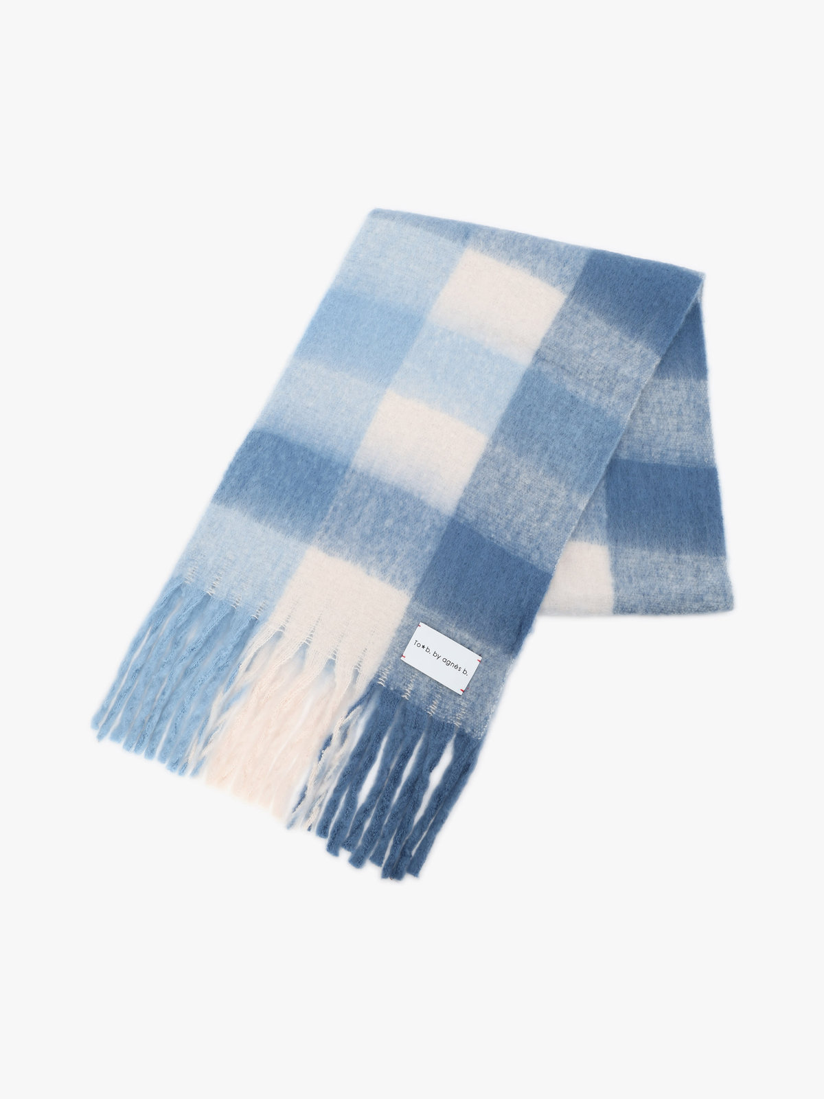 To b. by agnès b. ブロックチェック マフラー ブルー