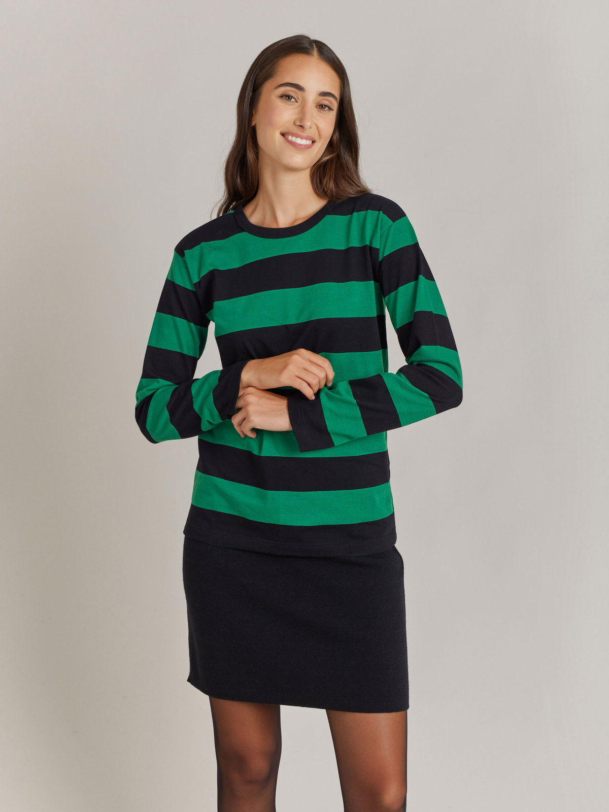 FEMME ウィメンズ 【Outlet】太ボーダー コットン 長袖Tシャツ "Cool" グリーン×ブラック