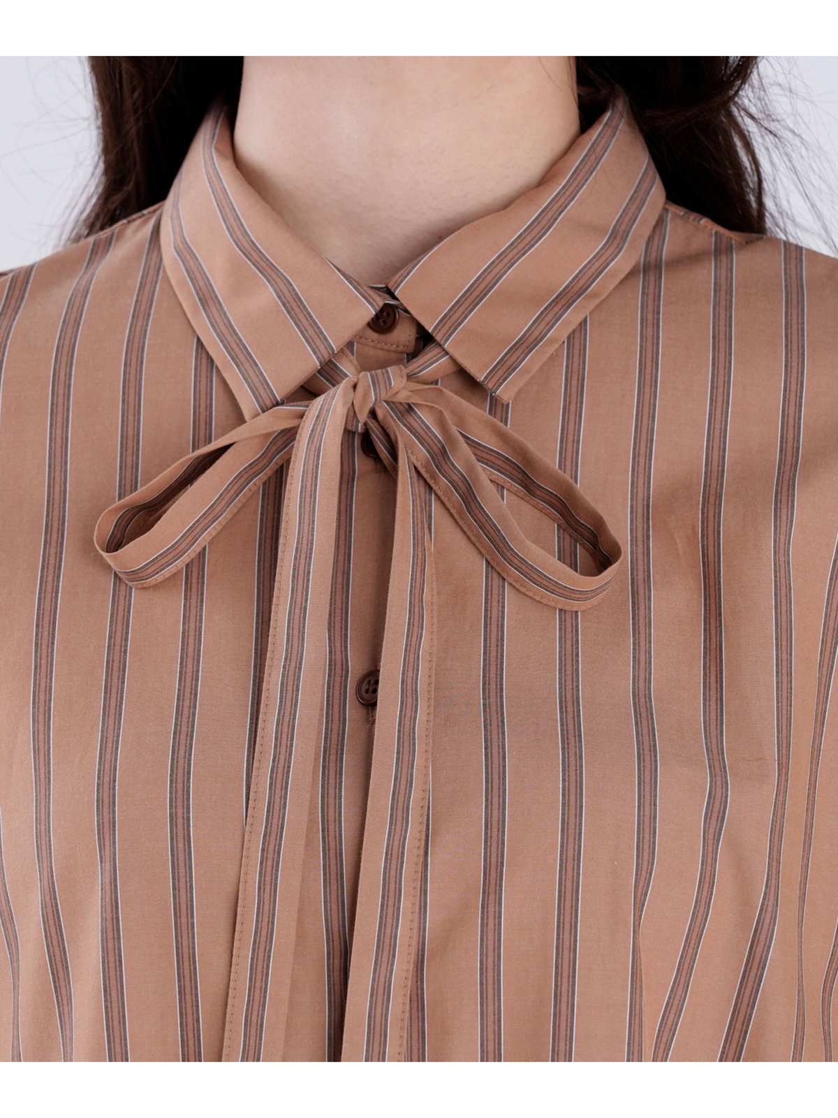 To b. by agnès b. ストライプ コットン シャツワンピース ブラウン