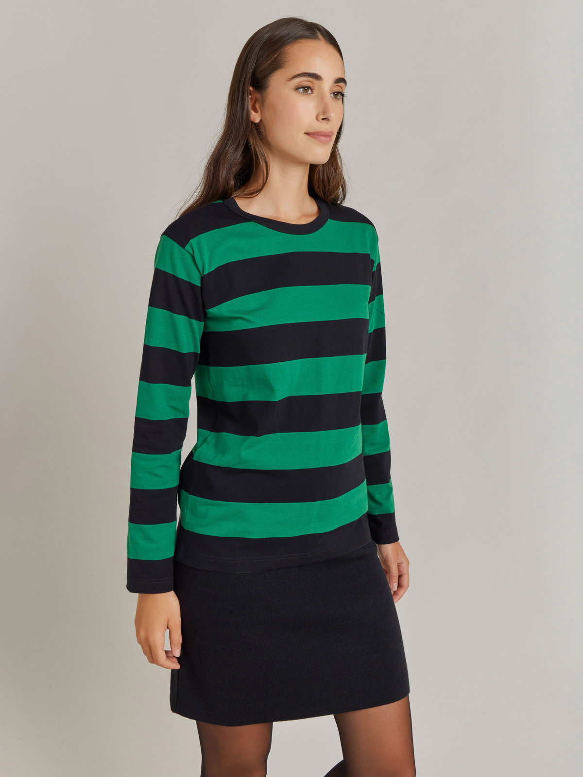 FEMME ウィメンズ 【Outlet】太ボーダー コットン 長袖Tシャツ "Cool" グリーン×ブラック