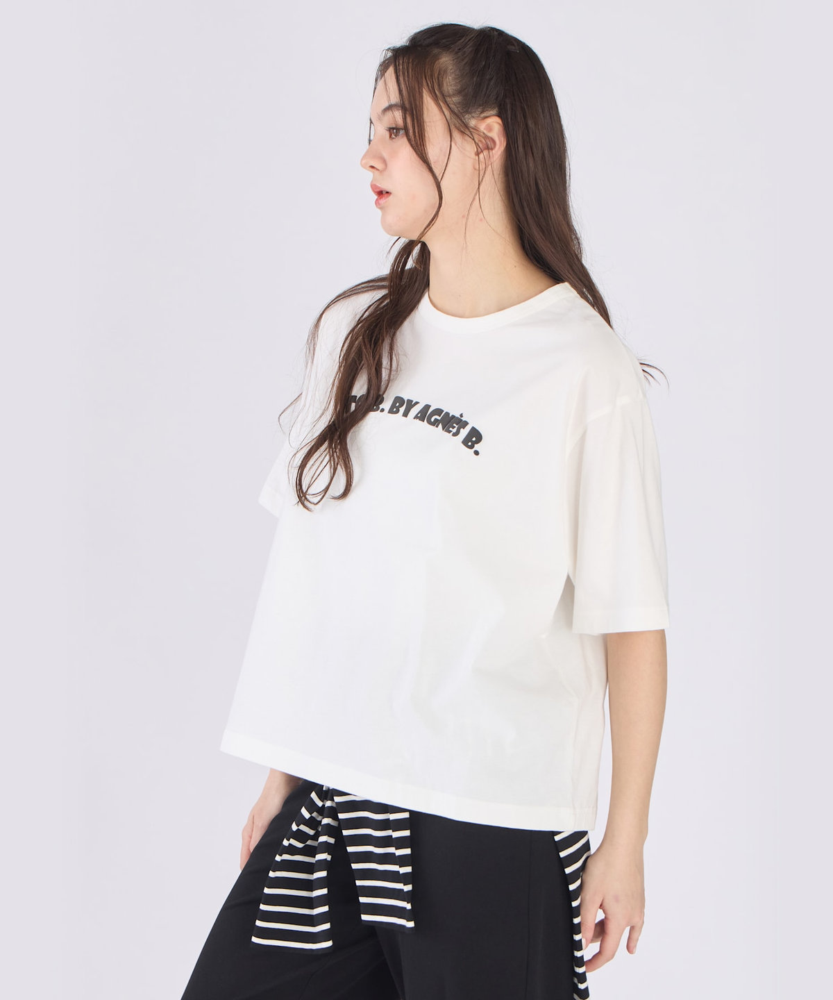 To b. by agnès b. ロゴ パフプリント コットン 半袖 Tシャツ ホワイト