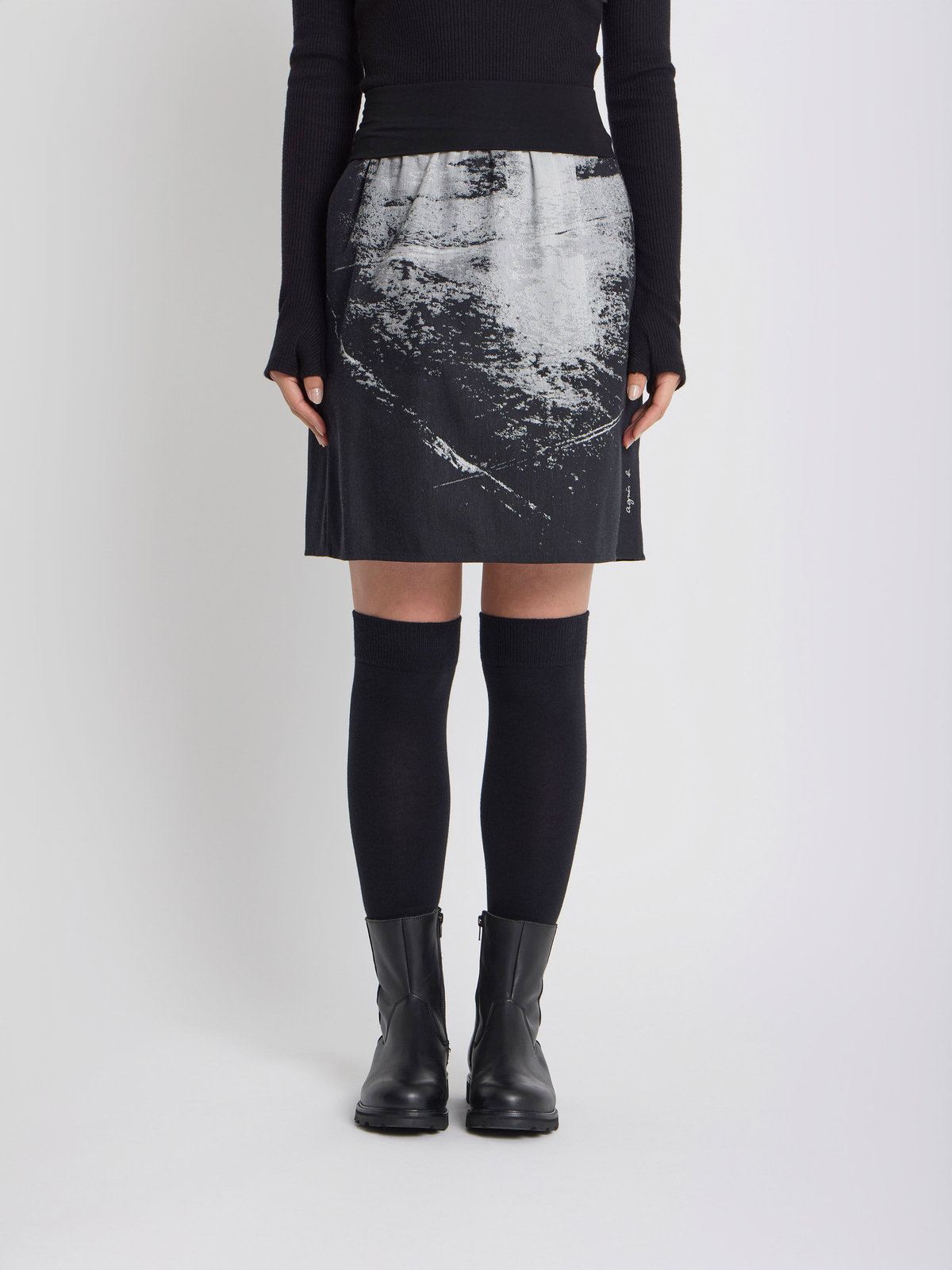 FEMME ウィメンズ フォトプリント Aライン スカート ”image reflet” ブラック