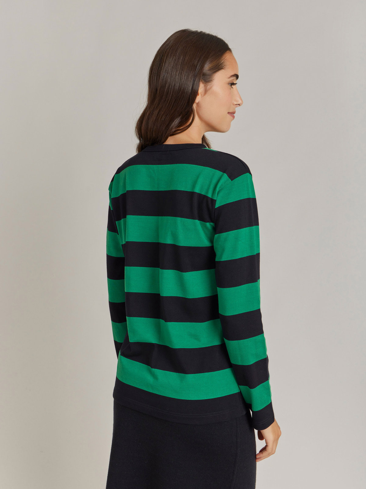 FEMME ウィメンズ 【Outlet】太ボーダー コットン 長袖Tシャツ "Cool" グリーン×ブラック