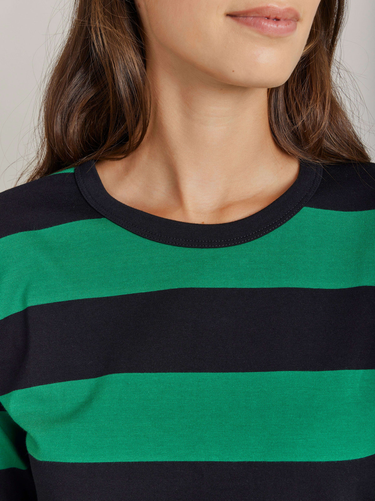 FEMME ウィメンズ 【Outlet】太ボーダー コットン 長袖Tシャツ "Cool" グリーン×ブラック