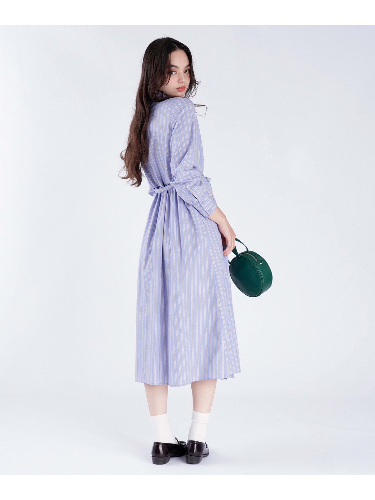 To b. by agnès b. ストライプ コットン シャツワンピース ブルー