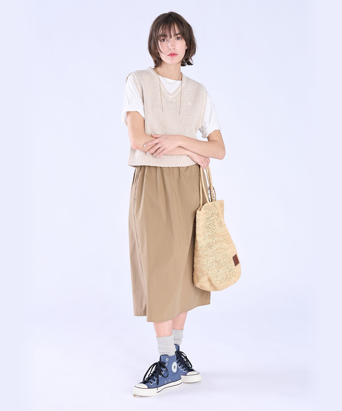 To b. by agnès b. スター 刺繍 ミックス ヤーン ニット ベスト ベージュ