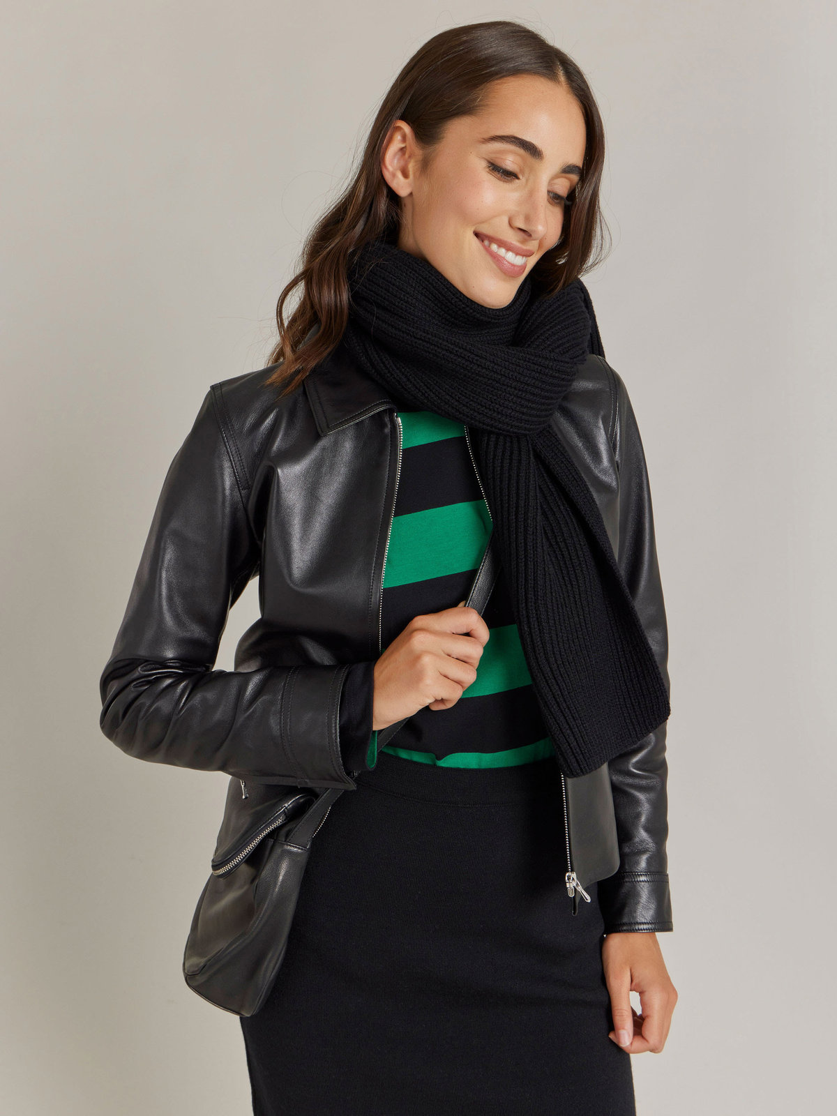 FEMME ウィメンズ 【Outlet】太ボーダー コットン 長袖Tシャツ "Cool" グリーン×ブラック