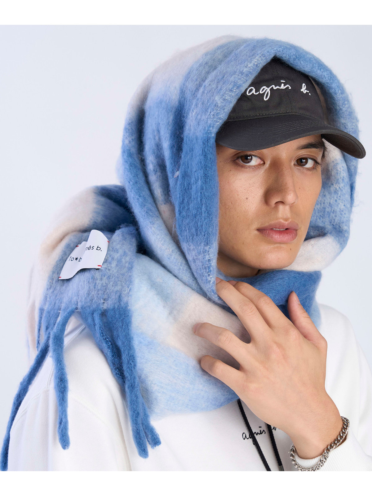 To b. by agnès b. ブロックチェック マフラー ブルー