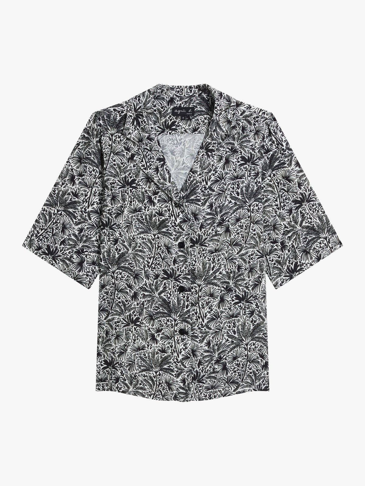 FEMME ウィメンズ プリント オープンカラー 半袖 ブラウス ”Hawaii” ブラック