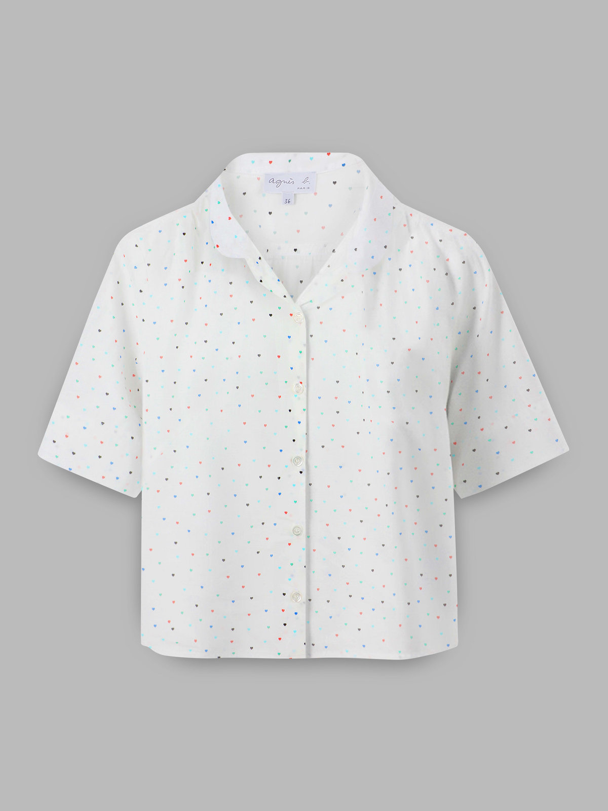 FEMME ウィメンズ ハートプリント コットン 半袖 ブラウス "Ginette" ブルー