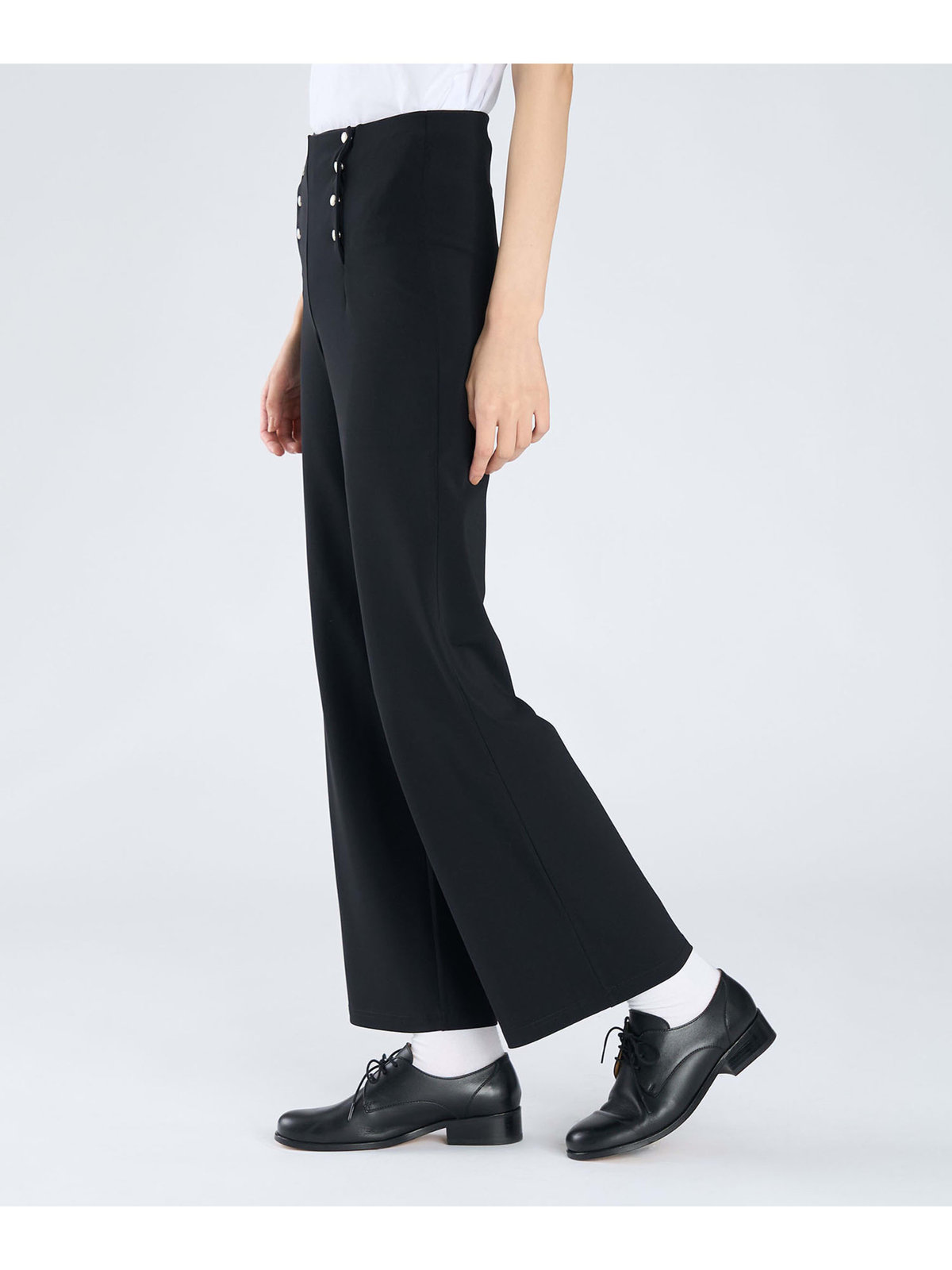 FEMME ウィメンズ ダブルボタン ジャージー ワイドパンツ ブラック