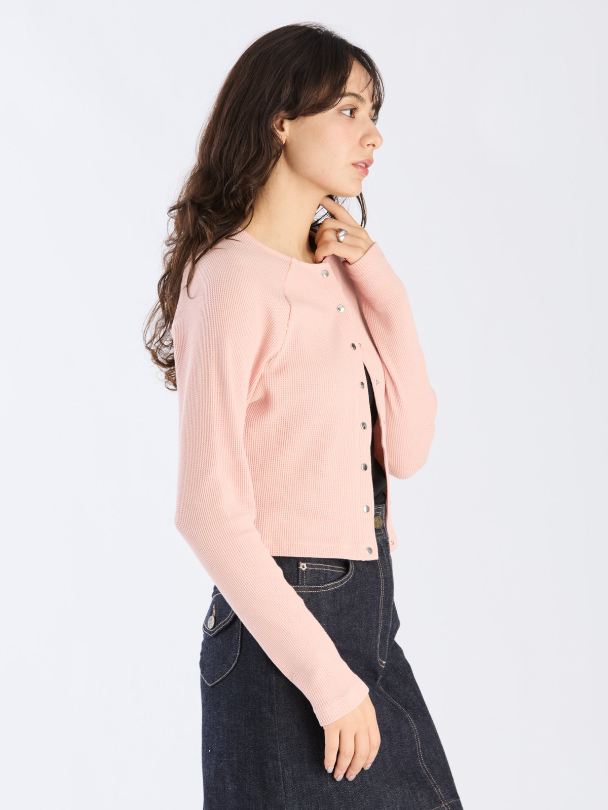 To b. by agnès b. 【Outlet】ワッフル コンパクト ロングスリーブ カーディガン ピンク