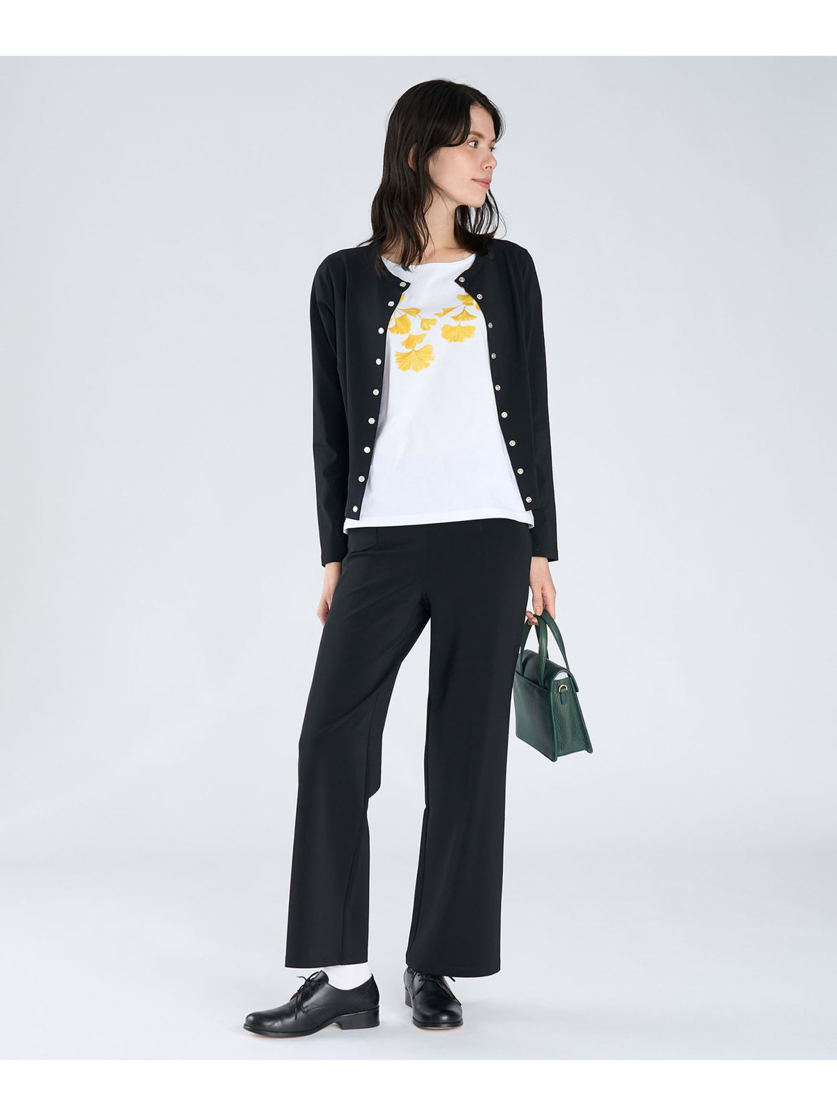 FEMME ウィメンズ ダブルボタン ジャージー ワイドパンツ ブラック