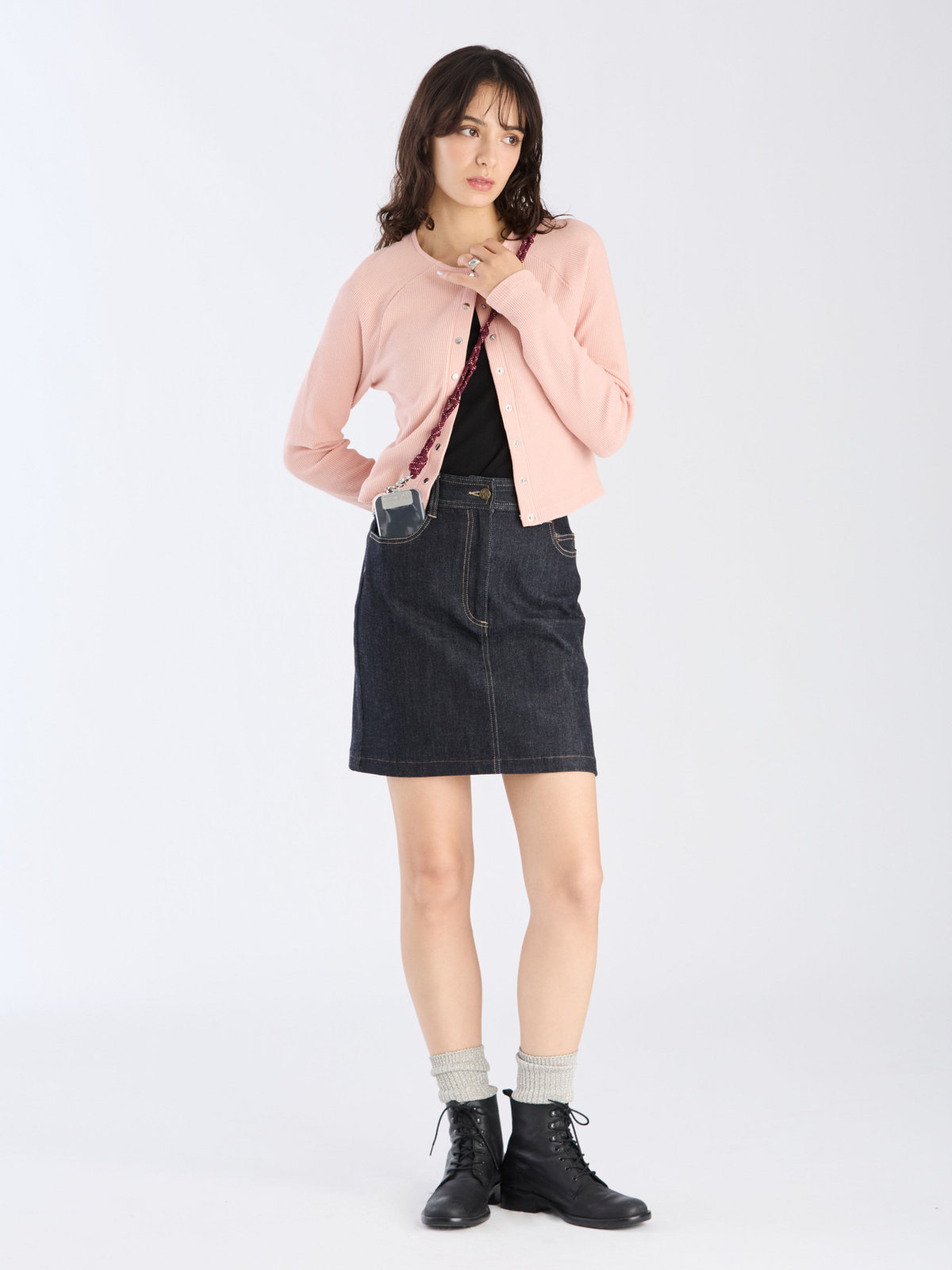 To b. by agnès b. 【Outlet】ワッフル コンパクト ロングスリーブ カーディガン ピンク