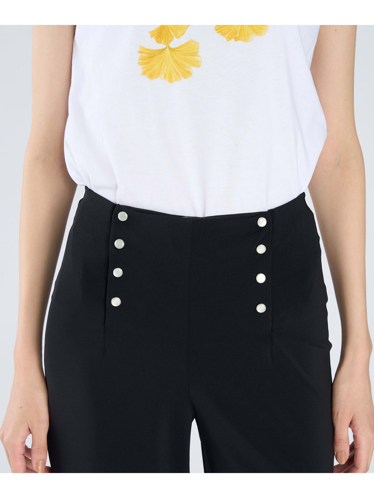 FEMME ウィメンズ ダブルボタン ジャージー ワイドパンツ ブラック