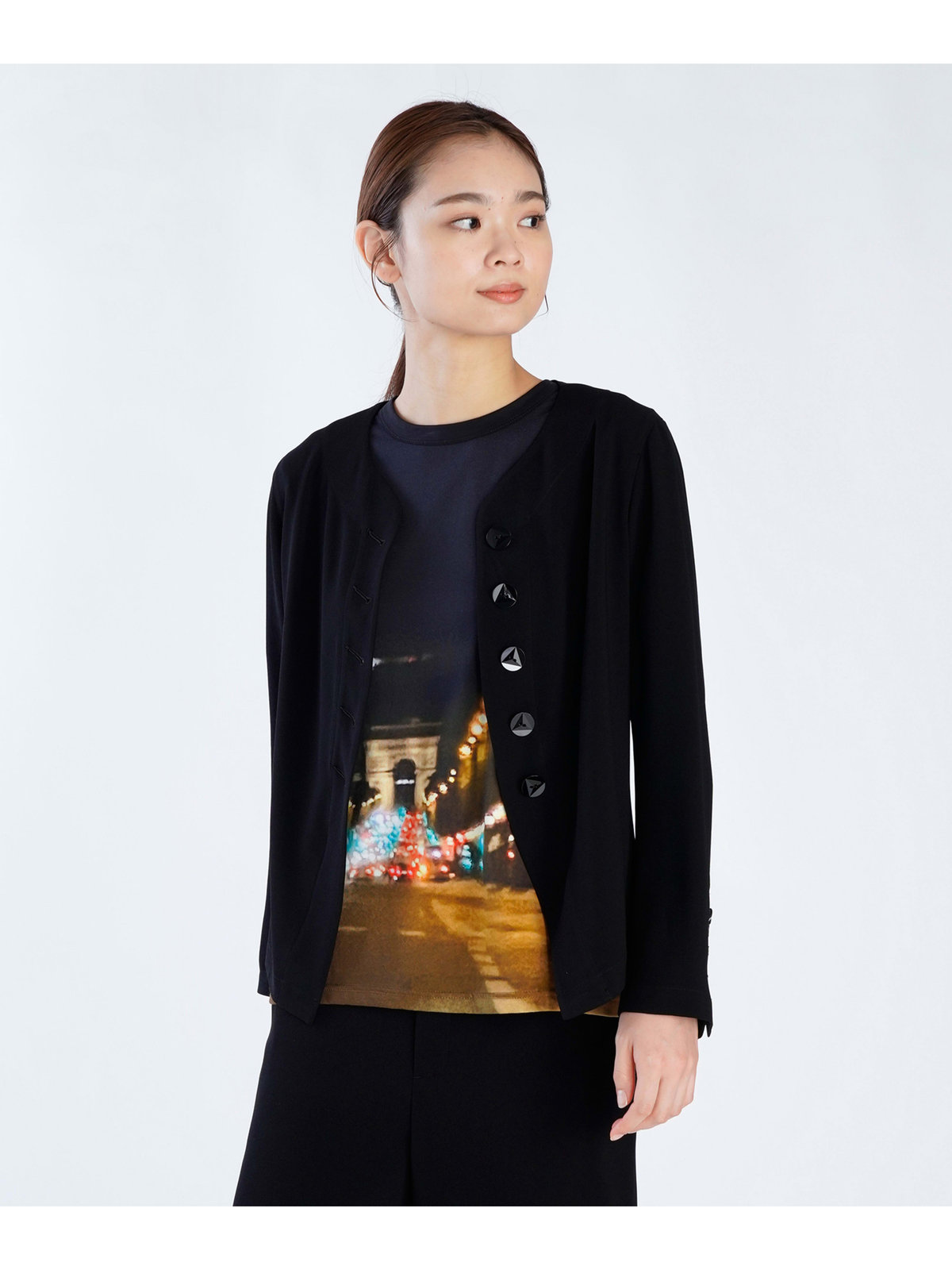 FEMME ウィメンズ ブラック トリアセテート Vネック クレープ シャツジャケット ブラック