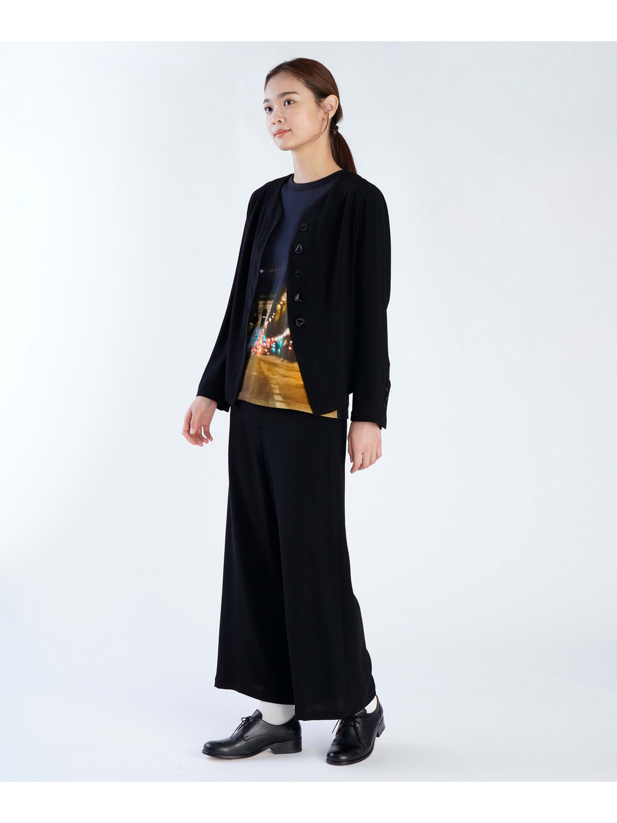 FEMME ウィメンズ ブラック トリアセテート Vネック クレープ シャツジャケット ブラック