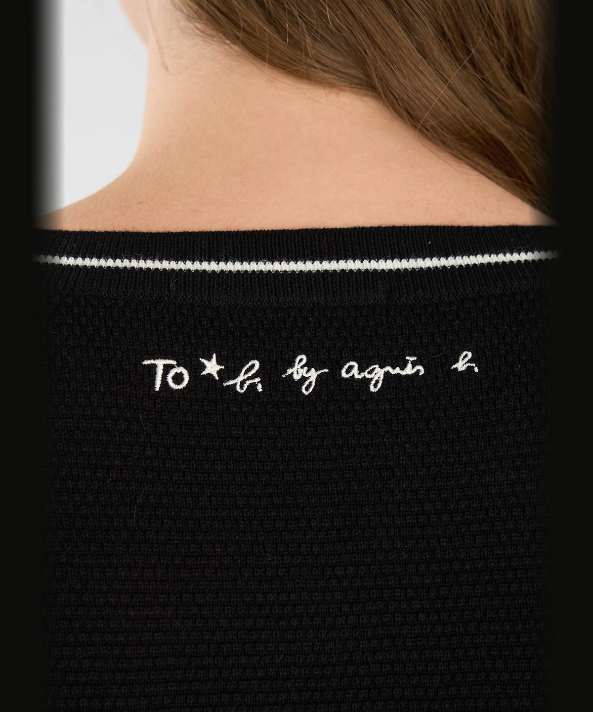 To b. by agnès b. スター刺繍 コットン 半袖 Vネック ニットプルオーバー ブラック