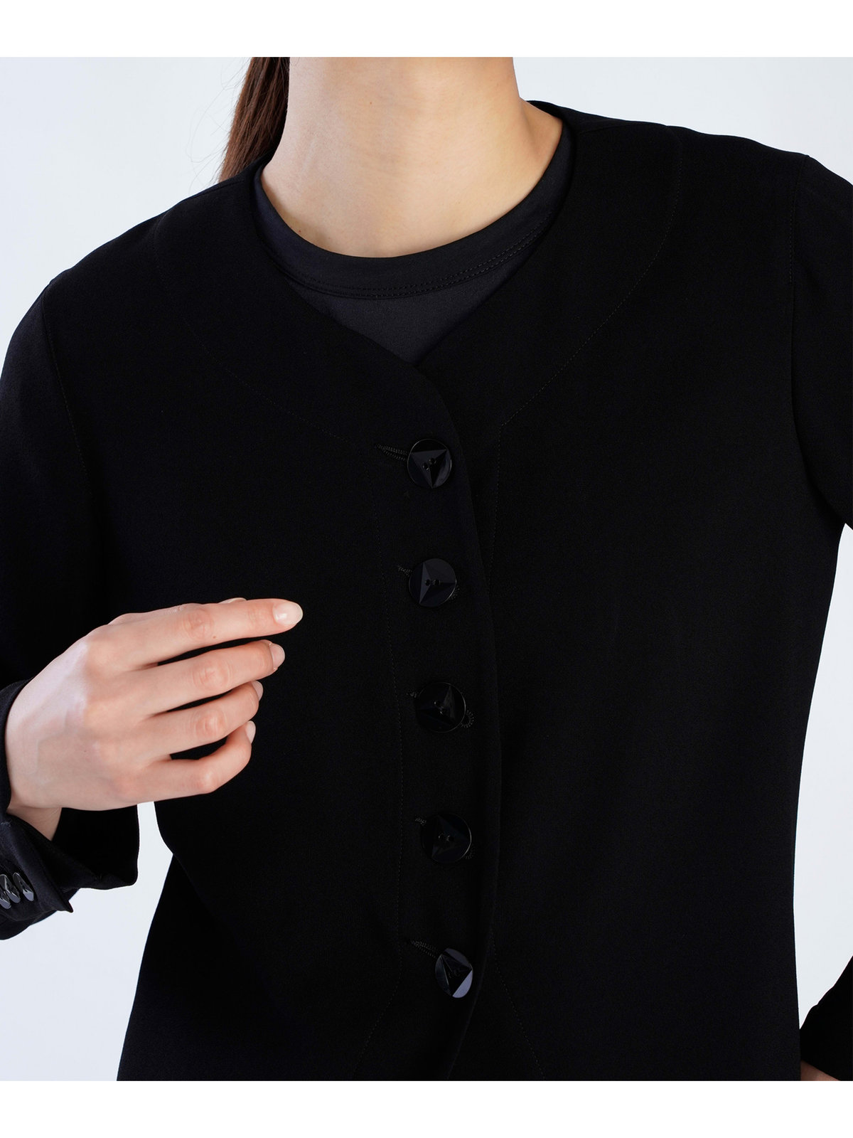 FEMME ウィメンズ ブラック トリアセテート Vネック クレープ シャツジャケット ブラック