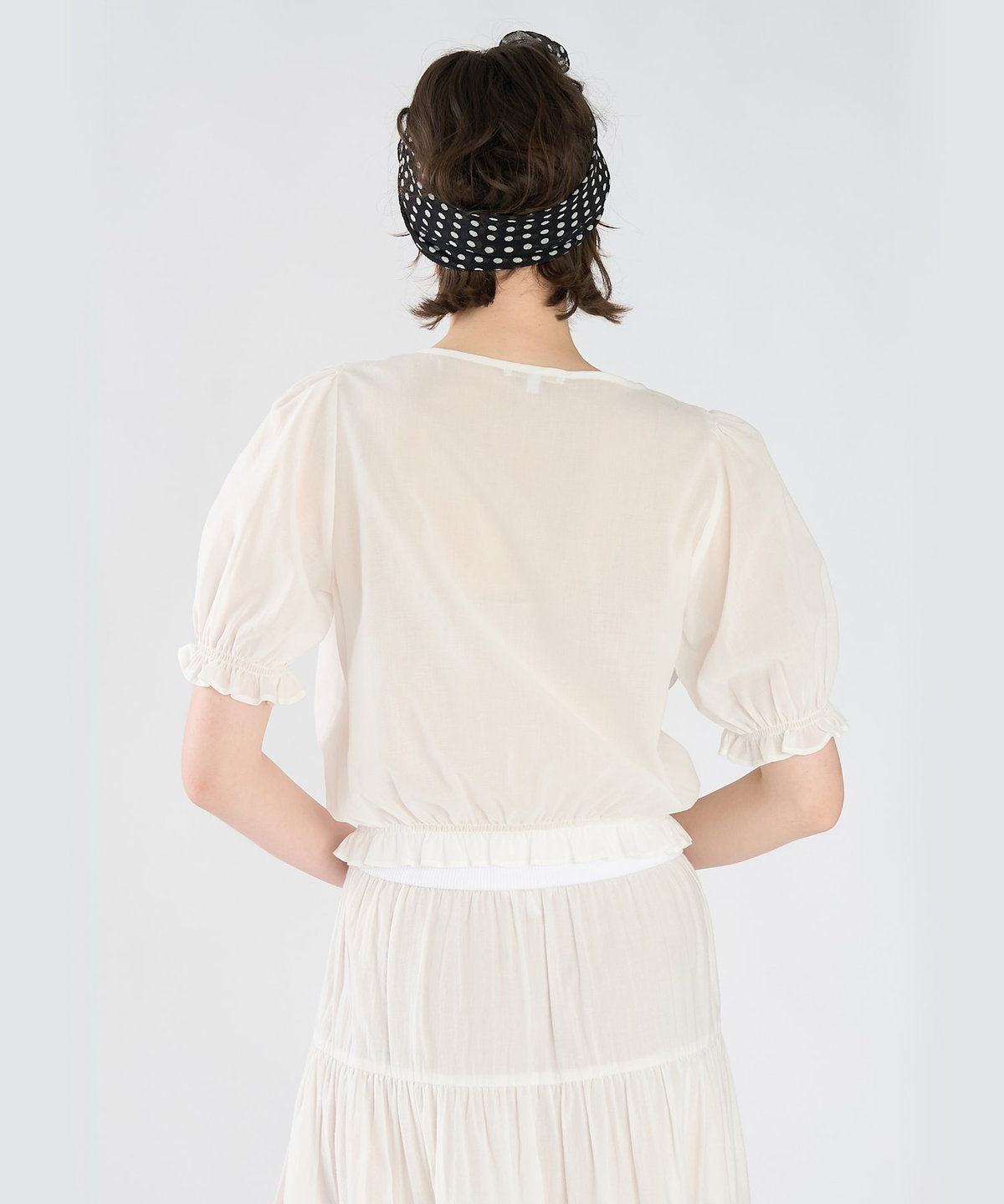 To b. by agnès b. コットン シフォン パフィー 半袖 ブラウス ホワイト