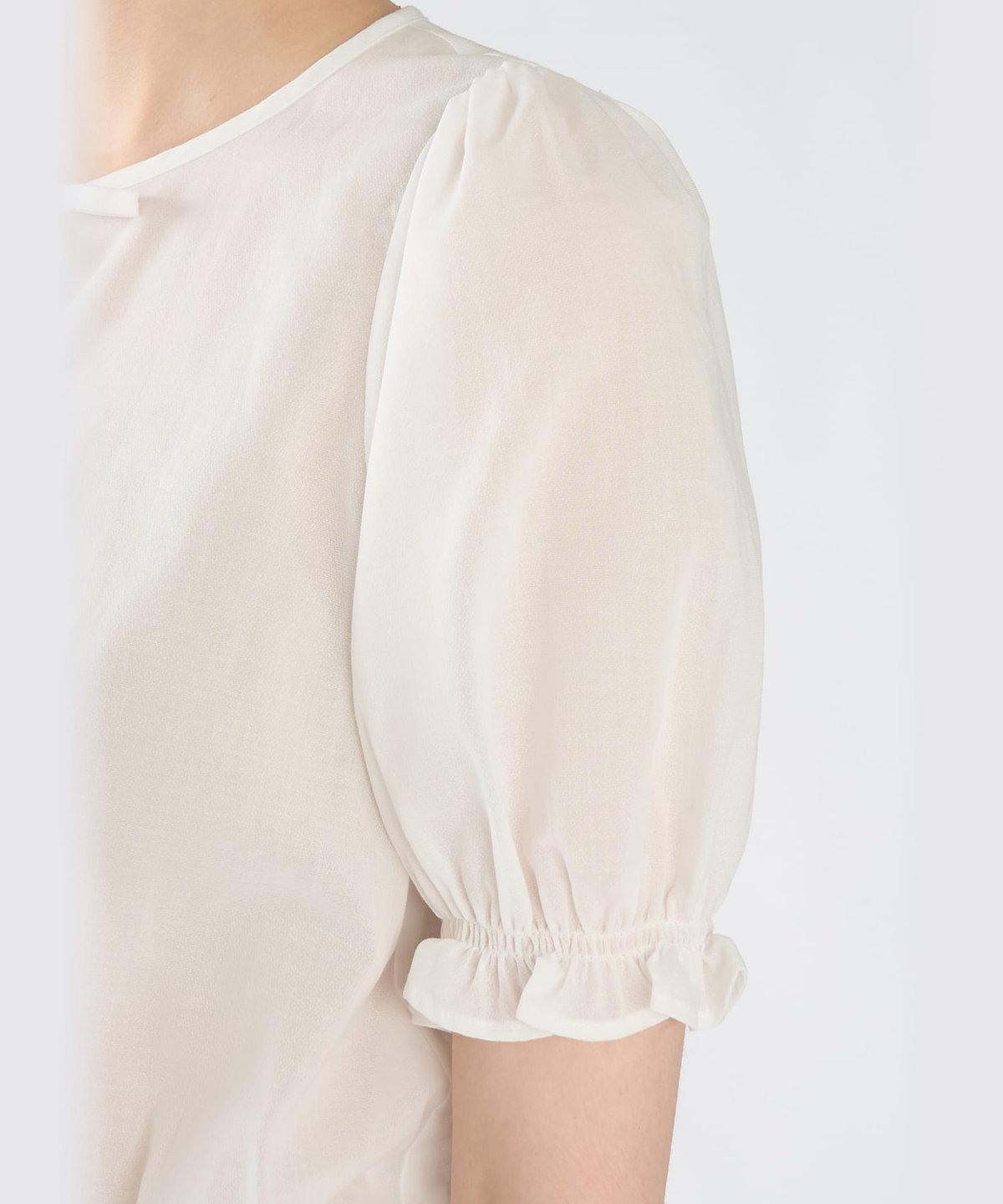 To b. by agnès b. コットン シフォン パフィー 半袖 ブラウス ホワイト