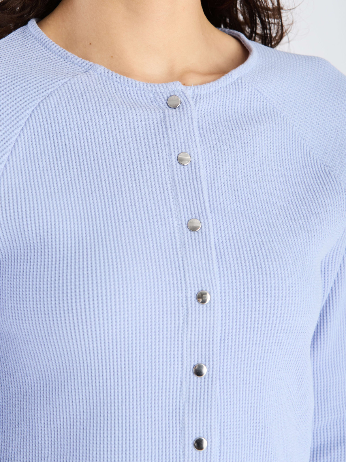 To b. by agnès b. 【Outlet】ワッフル コンパクト ロングスリーブ カーディガン ブルー