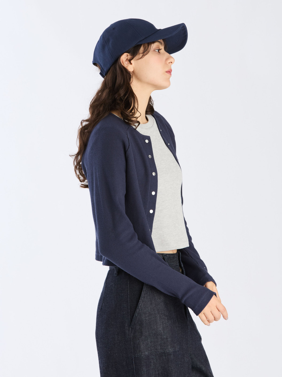 To b. by agnès b. 【Outlet】ワッフル コンパクト ロングスリーブ カーディガン ネイビー