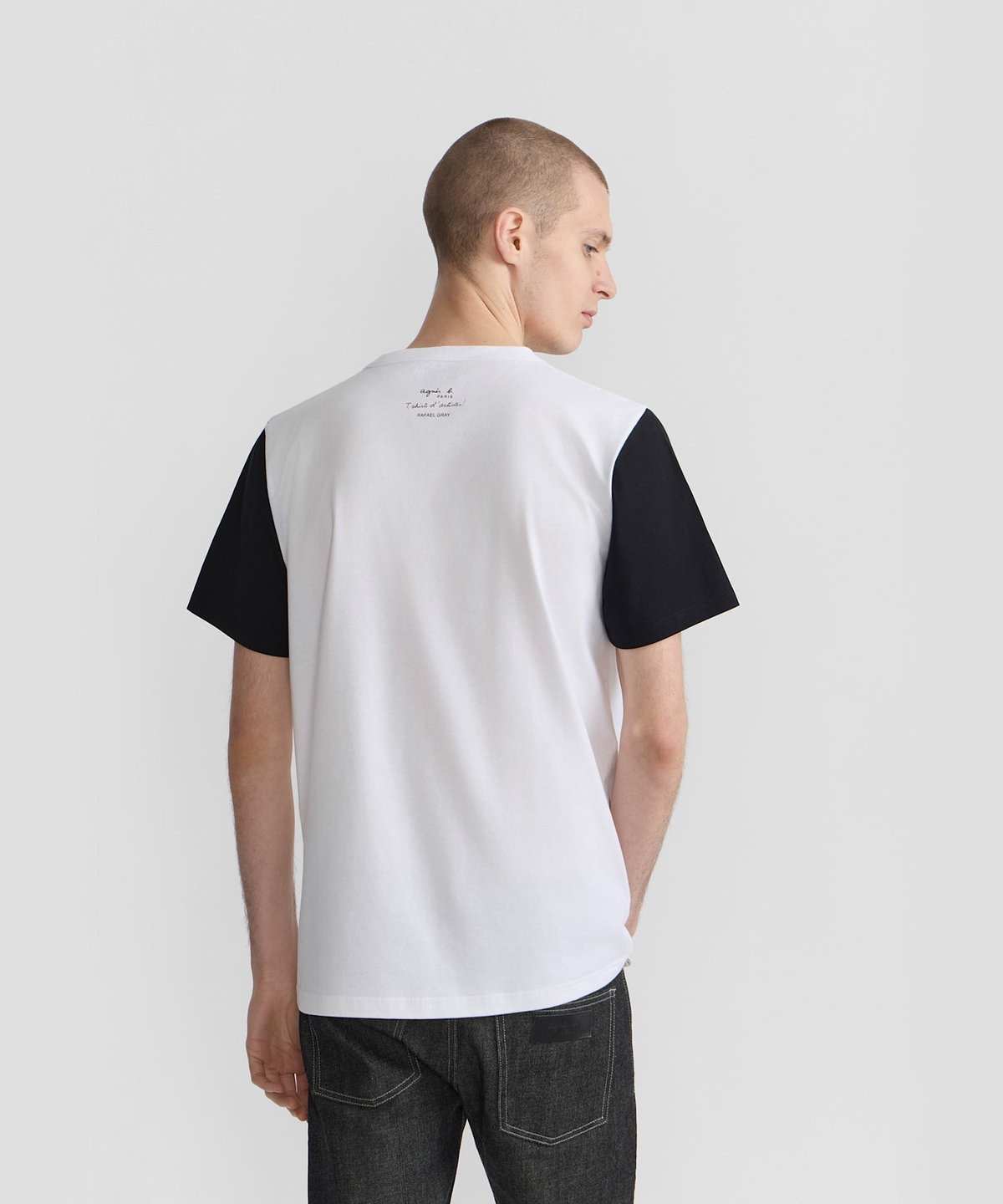 HOMME メンズ メンズ プリント コットン 半袖 アーティスト Tシャツ "Rafael Gray" ホワイト