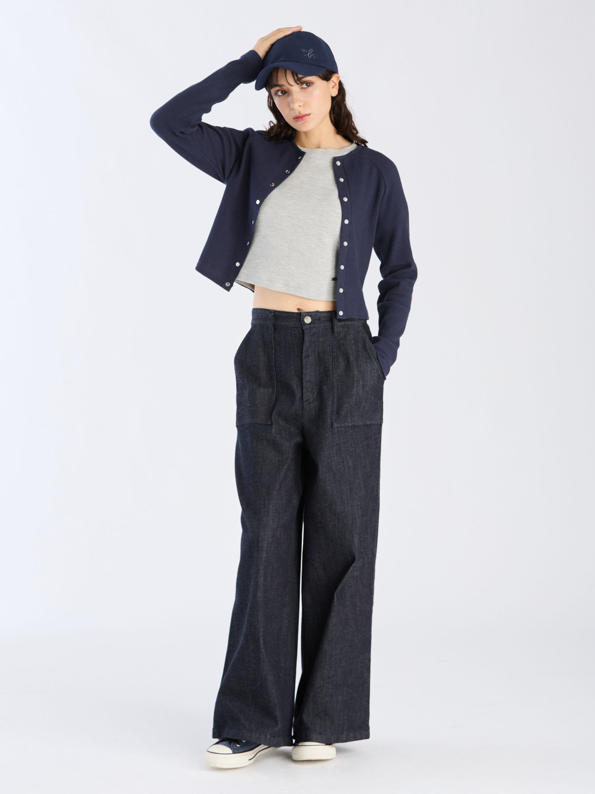 To b. by agnès b. 【Outlet】ワッフル コンパクト ロングスリーブ カーディガン ネイビー