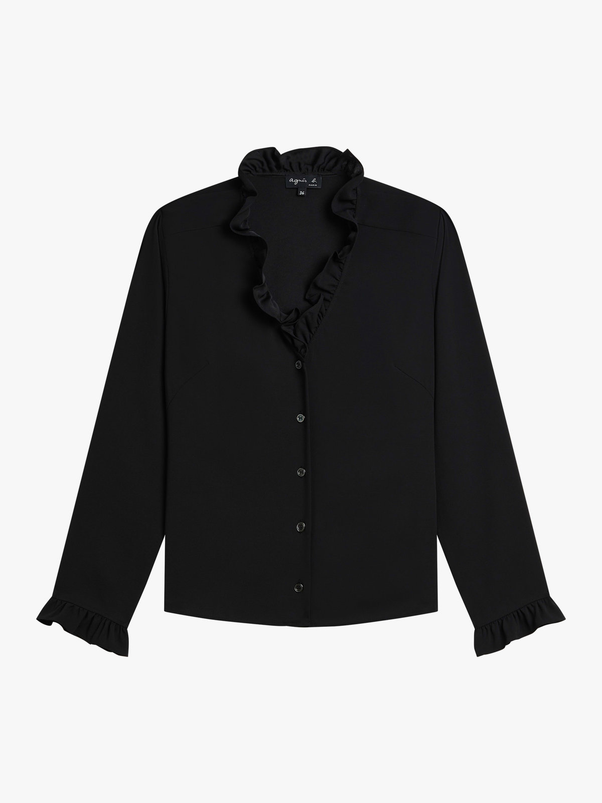 FEMME ウィメンズ フリル Vネック 長袖 ブラウス ブラック