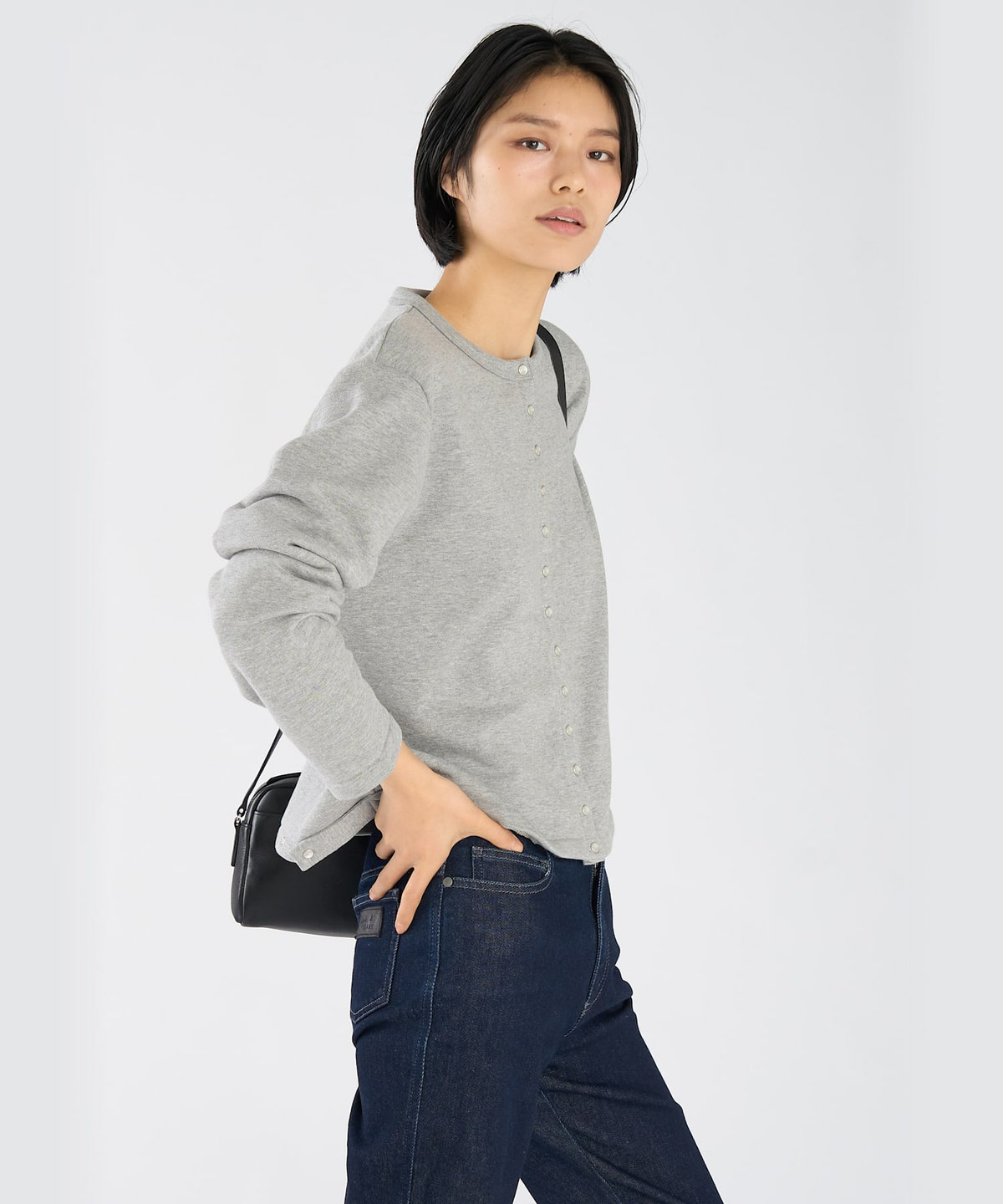 FEMME ウィメンズ WEBスペシャル ロゴ コットン 長袖 カーディガンプレッション グレー