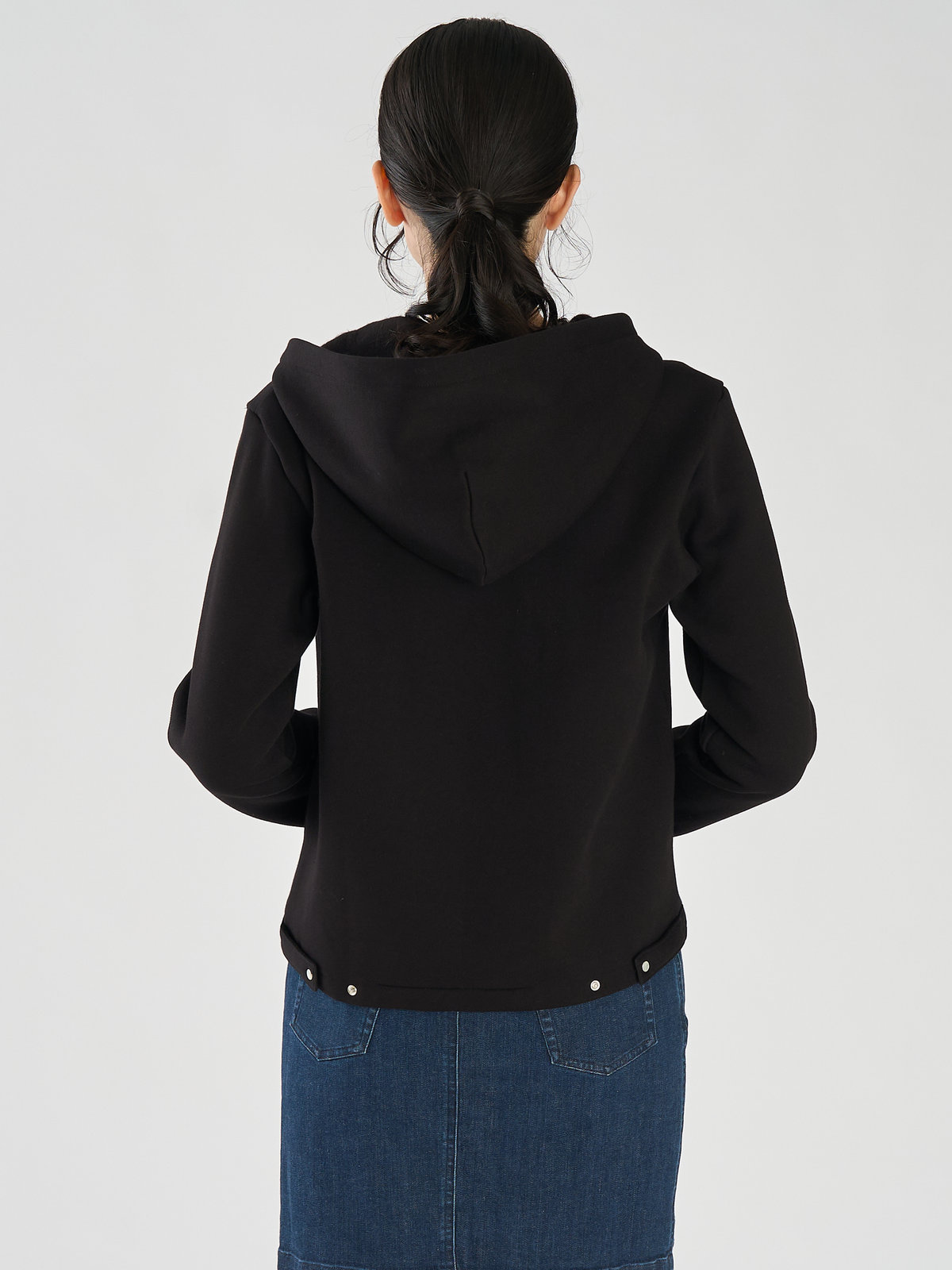 FEMME ウィメンズ オーガニックコットン モルトン 長袖 カーディガンプレッション "Capuche" ブラック
