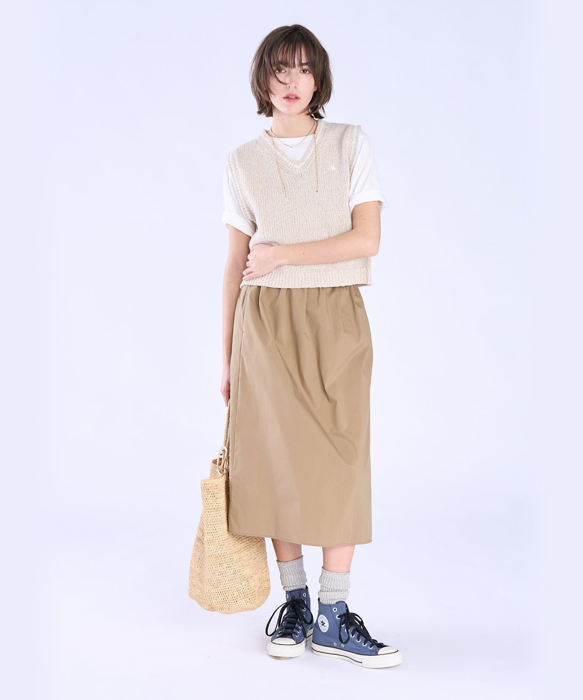 To b. by agnès b. スター 刺繍 ミックス ヤーン ニット ベスト ベージュ