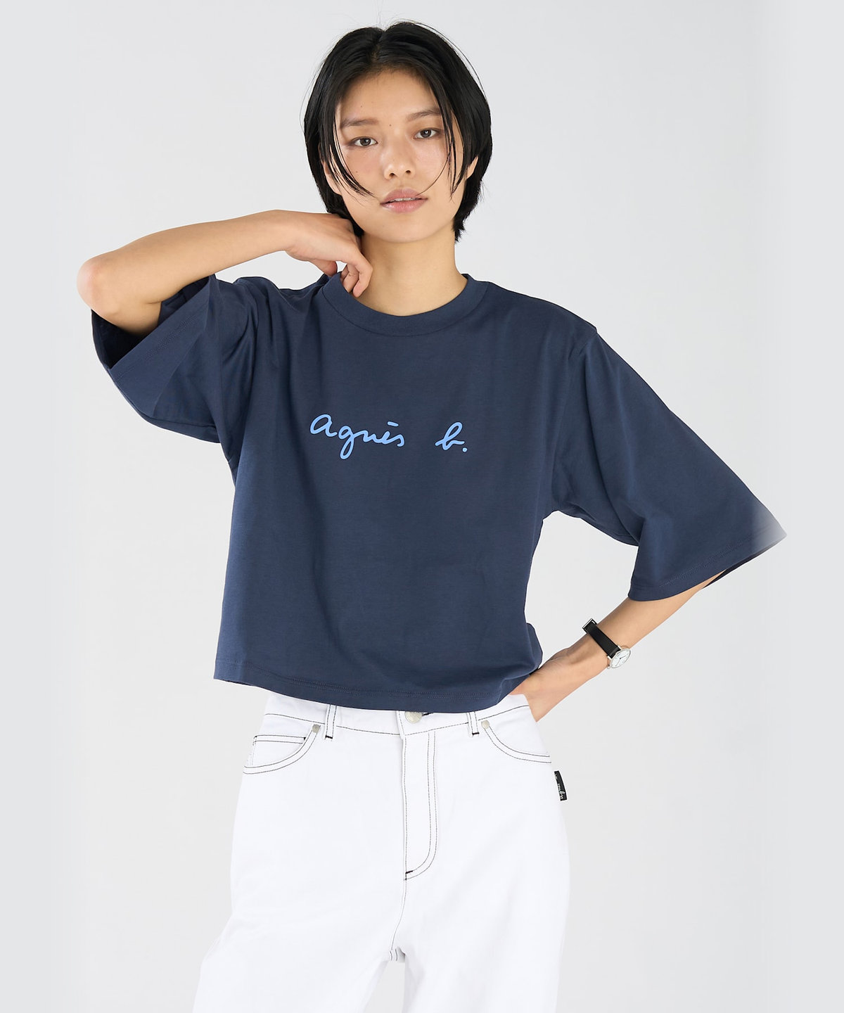 FEMME ウィメンズ ロゴ コットン 5分袖 Tシャツ "Yoko" ブルー系その他