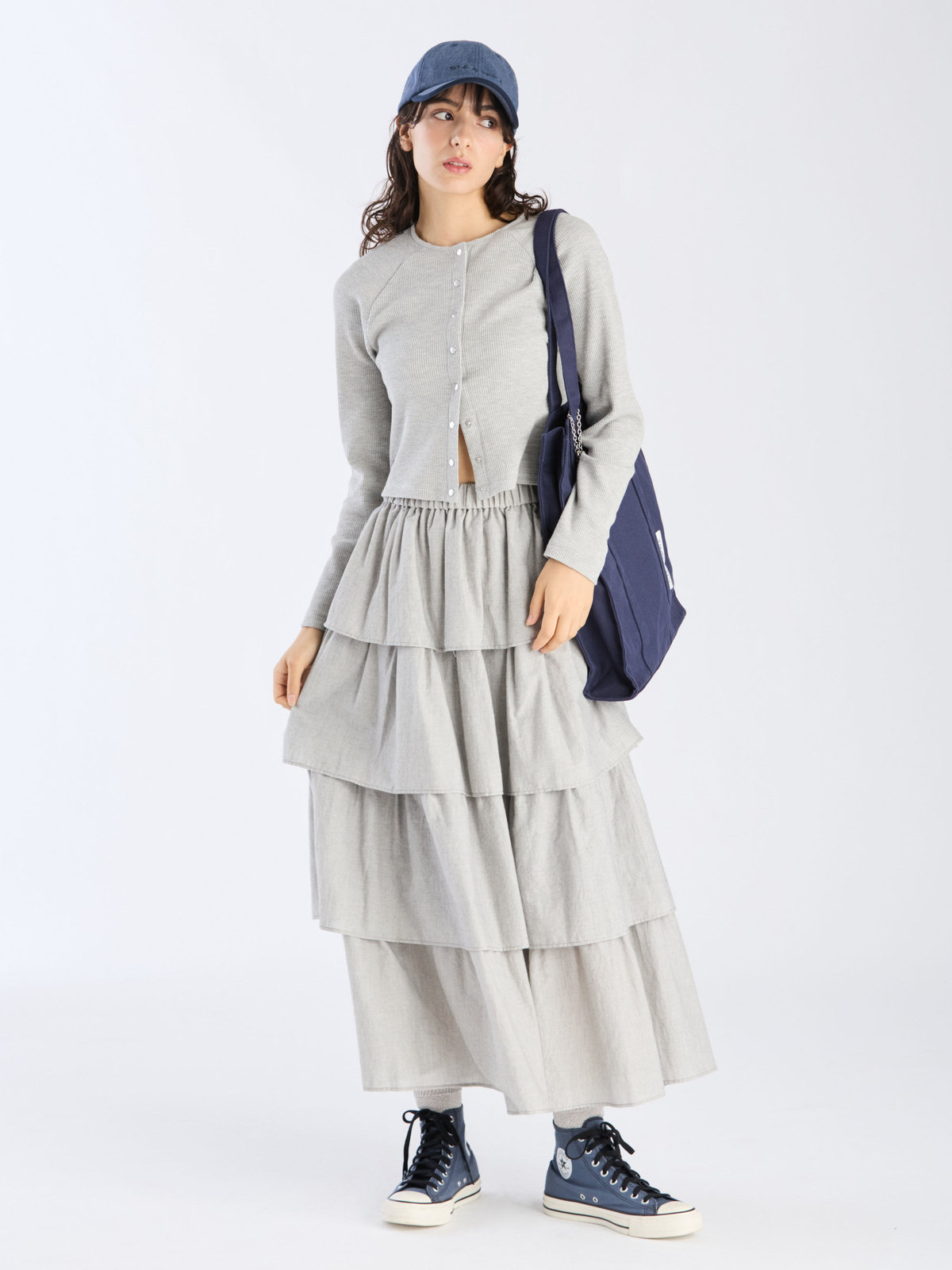 To b. by agnès b. 【Outlet】ワッフル コンパクト ロングスリーブ カーディガン グレー