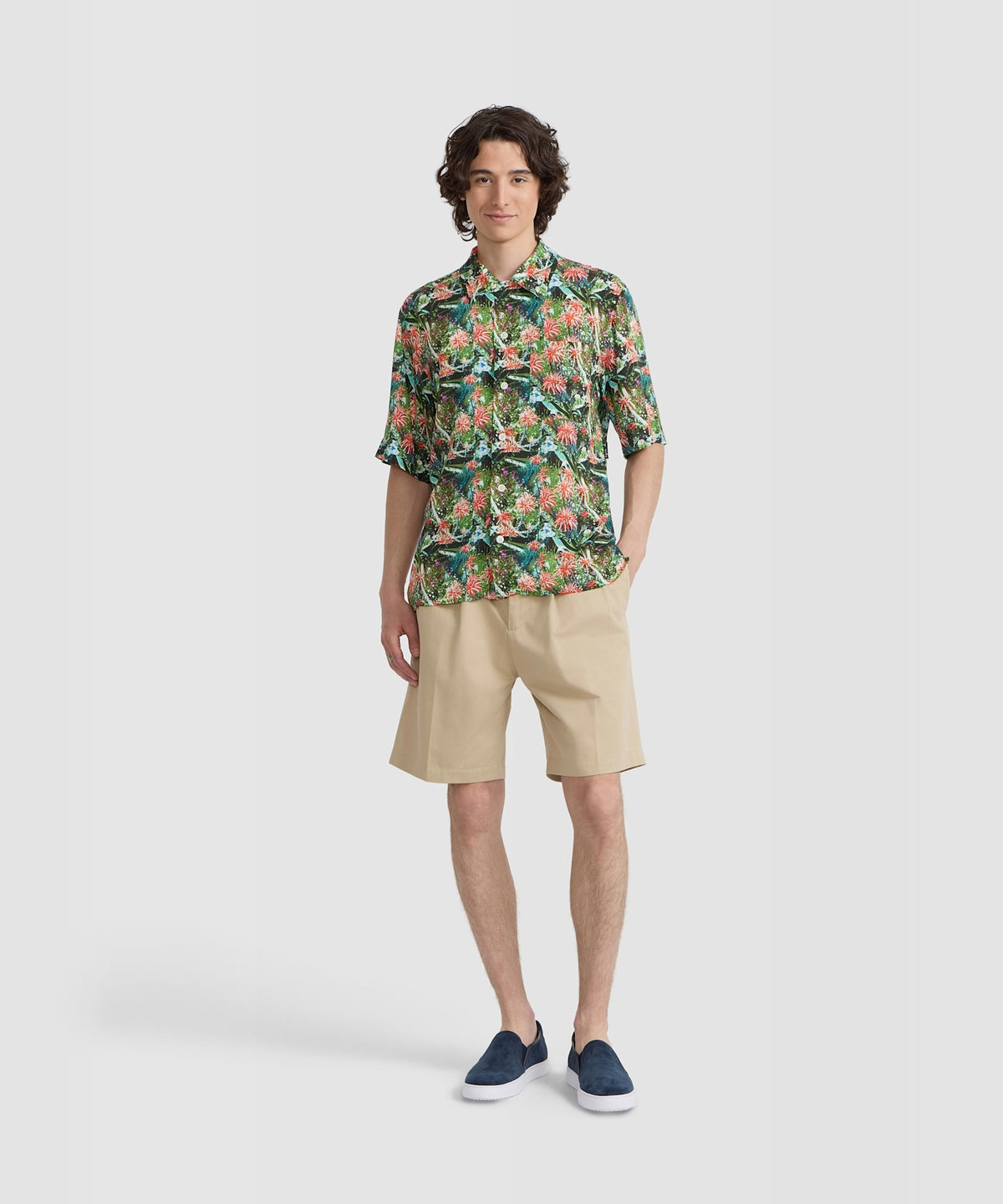 HOMME メンズ メンズ プリント 開襟 半袖 シャツ "Magnum" マルチ