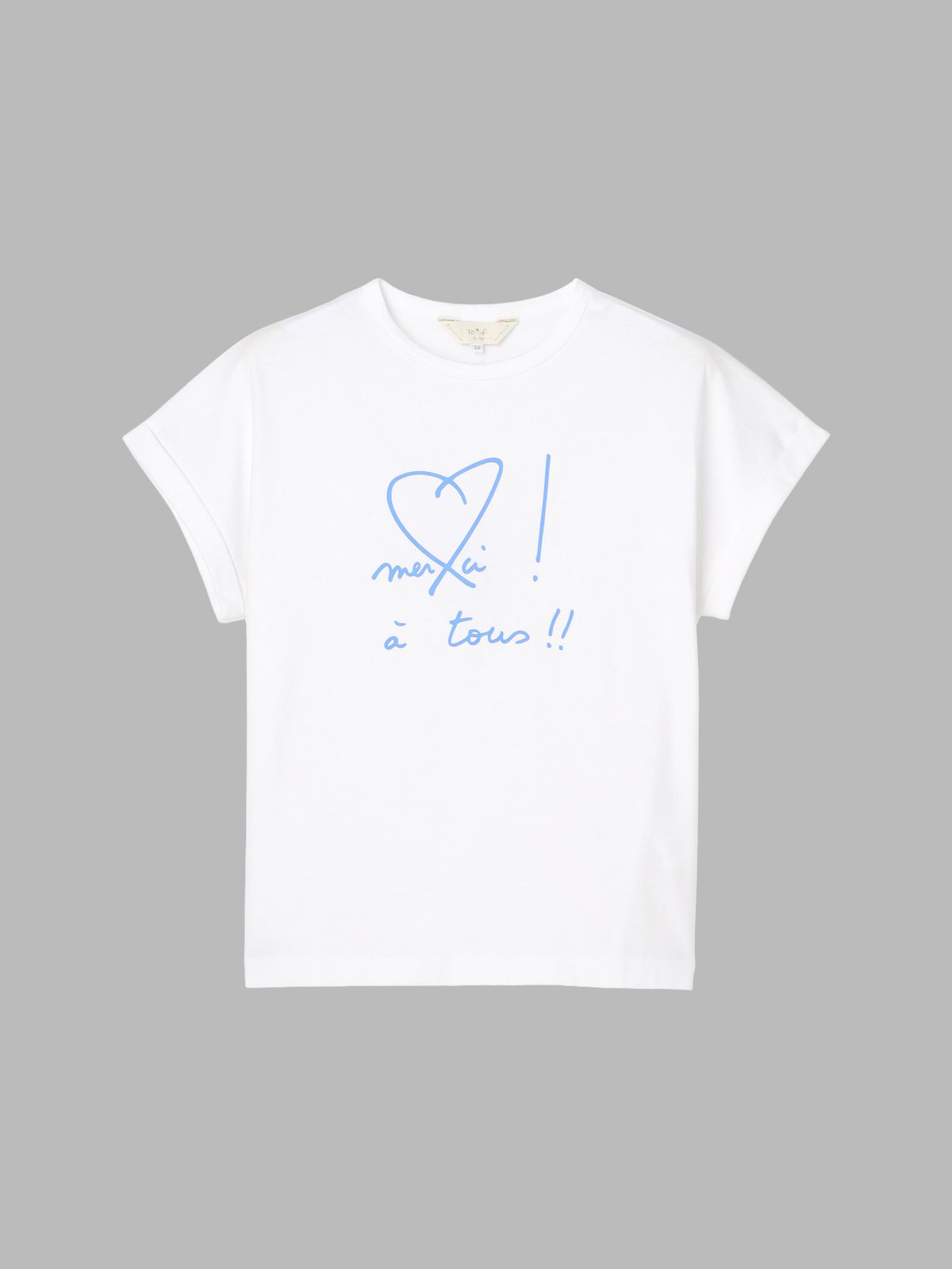 To b. by agnès b. 【Outlet】メッセージ プリント コットン 半袖 Tシャツ "merci ! ? tous!!" レッド系その他