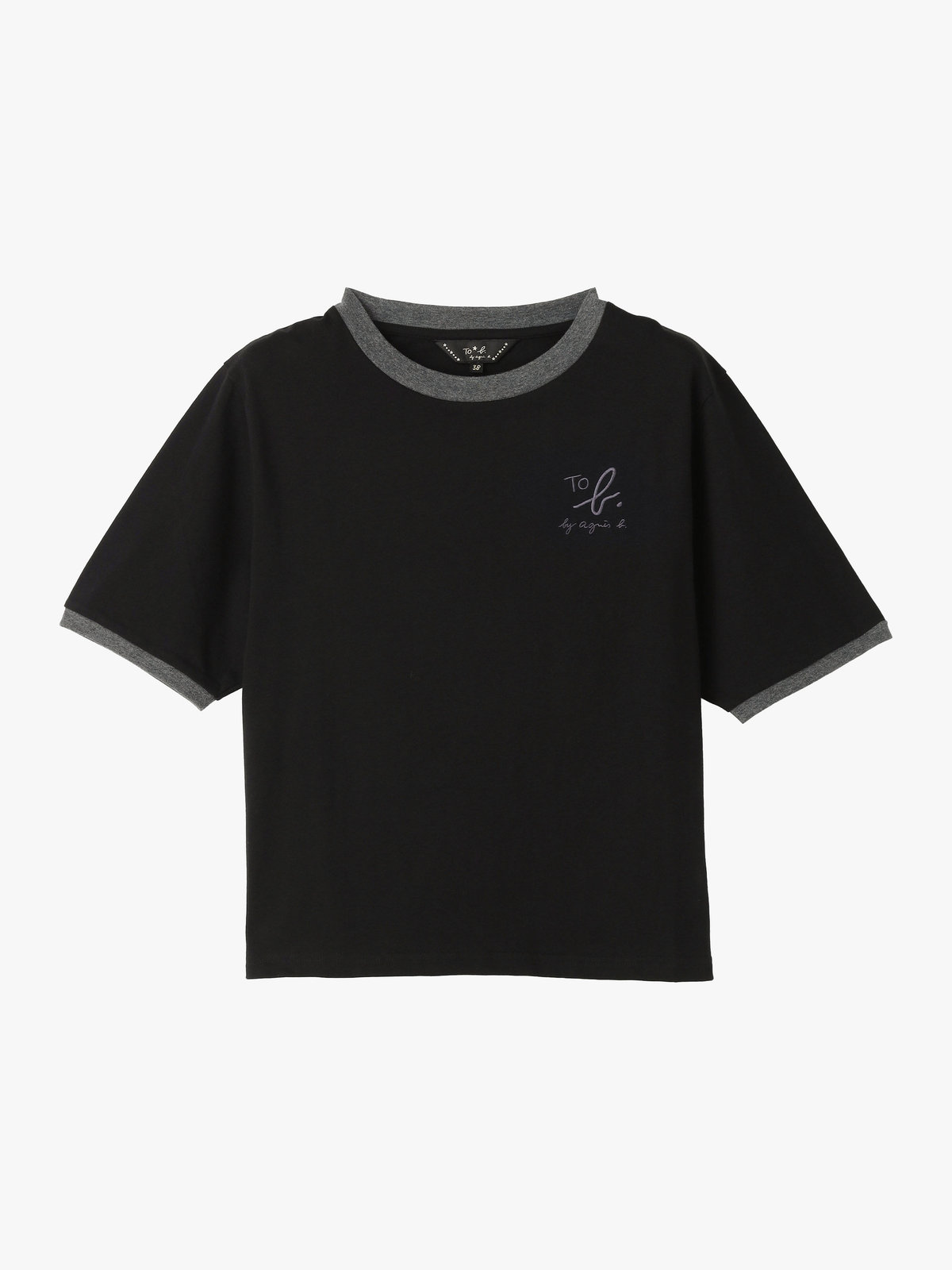 To b. by agnès b. 【Outlet】ロゴ 刺繍 コットン 半袖 リンガー Tシャツ ホワイト×ブラック