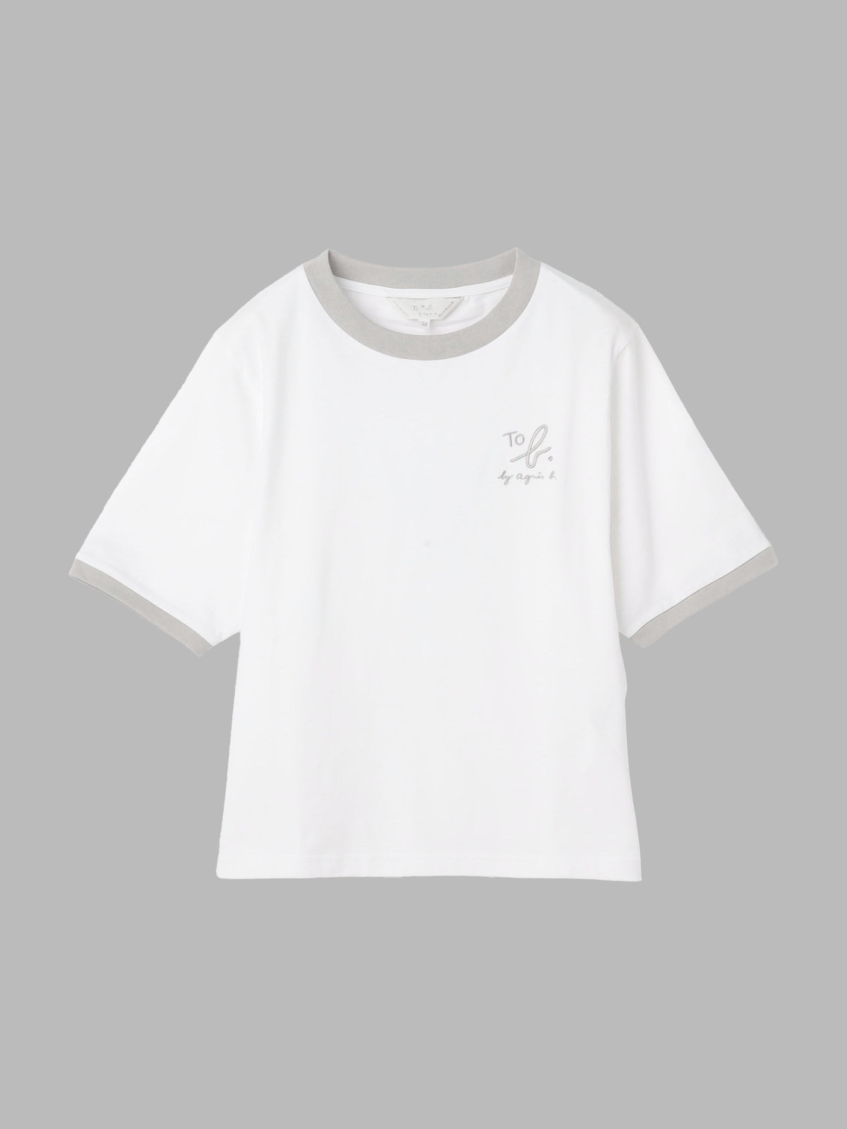 To b. by agnès b. 【Outlet】ロゴ 刺繍 コットン 半袖 リンガー Tシャツ ホワイト