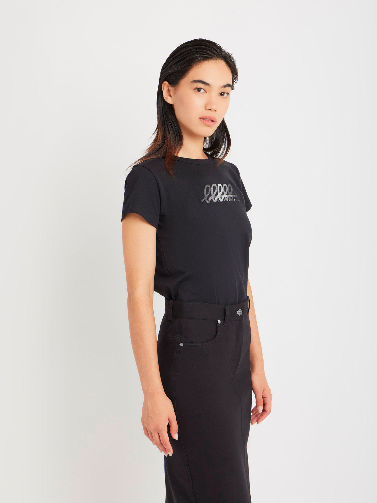 FEMME ウィメンズ "b."ロゴ 刺繍 コットン 半袖 Tシャツ "Brando" ブラック