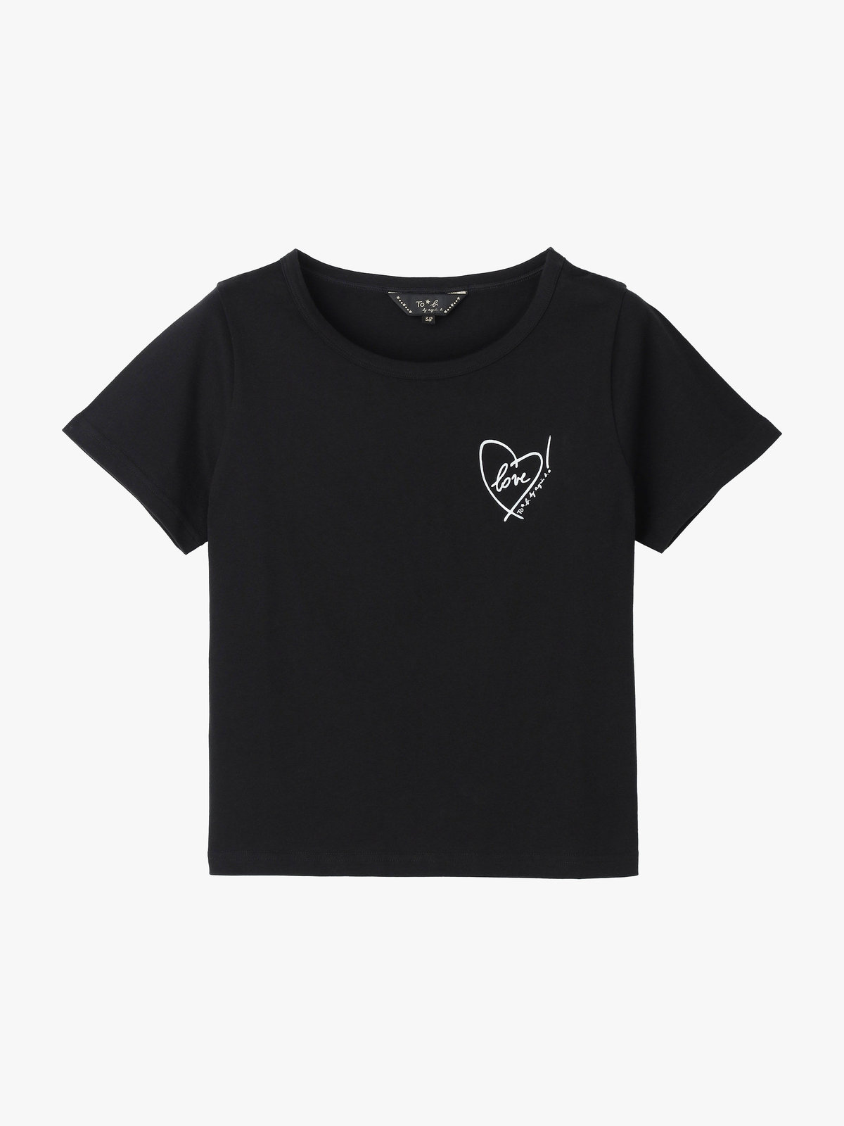 To b. by agnès b. 【Outlet】ハート 箔プリント コットン 半袖 Tシャツ "Love!" ホワイト×ブラック